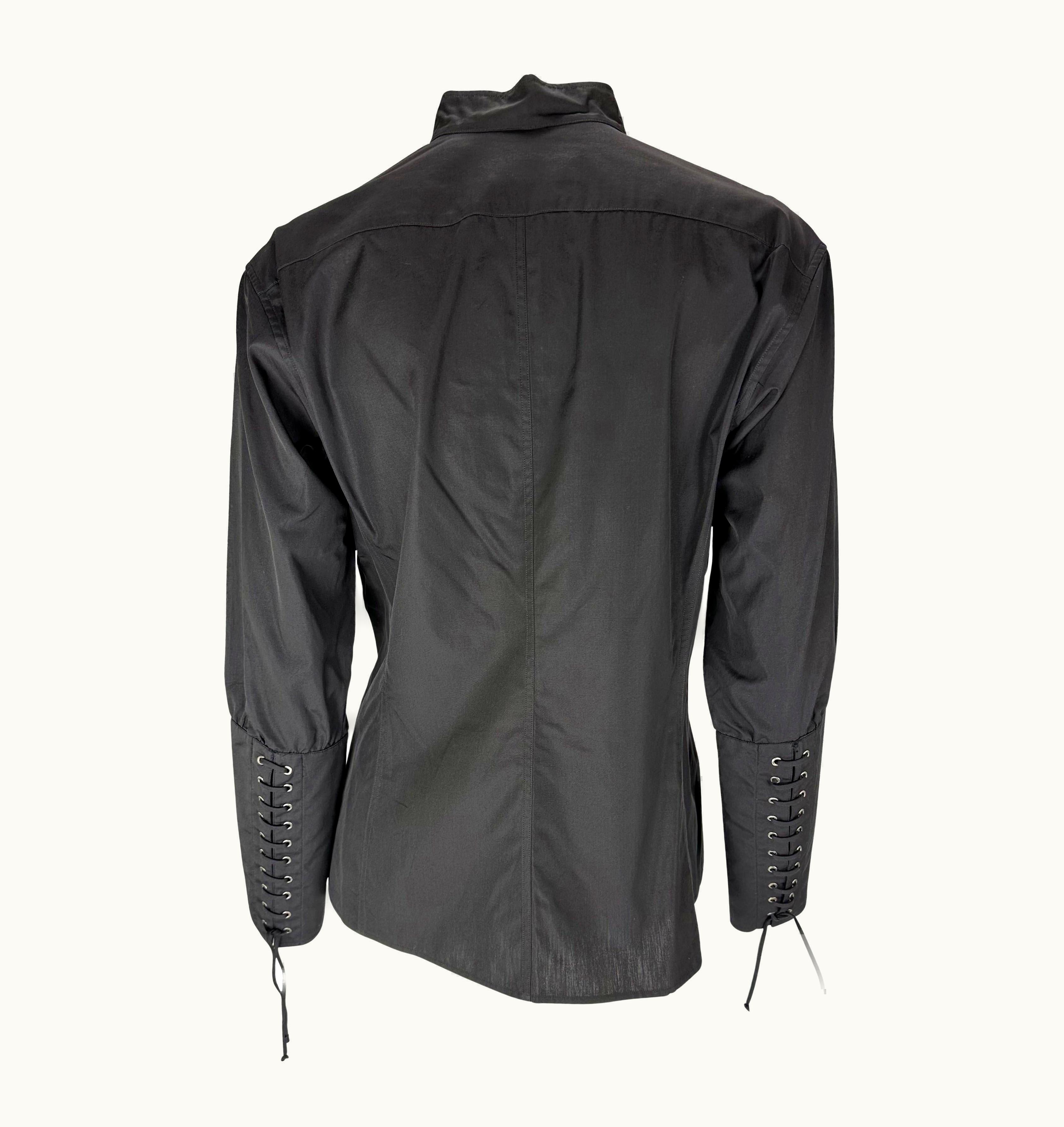 Saint Laurent AW 2001 Yves Saint Laurent By Tom Ford Lace-Up Cuff Black Button-Up Blouse
