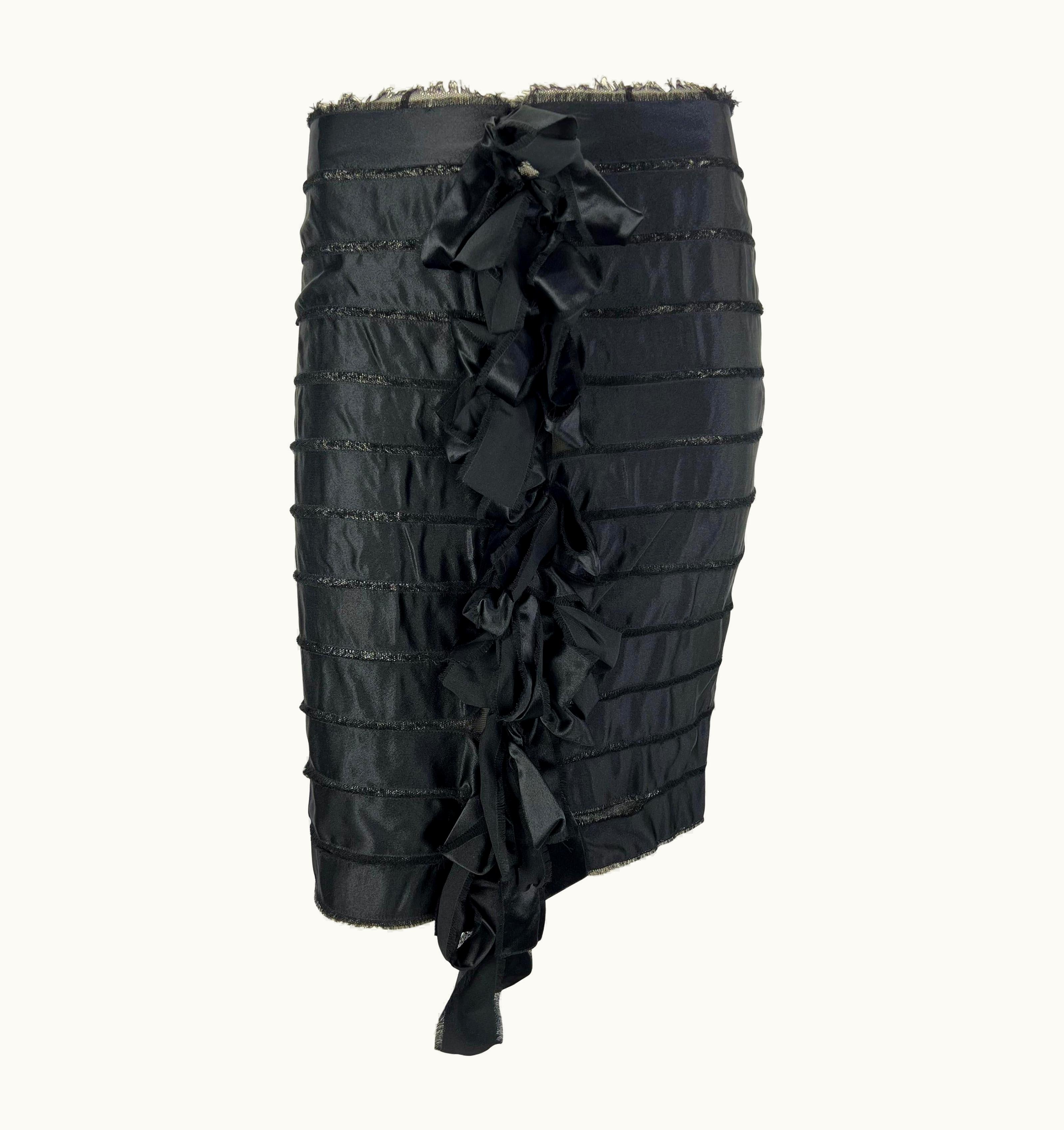 Saint Laurent AW 2002 Yves Saint Laurent By Tom Ford Runway Black Satin Ribbon Tulle Skirt