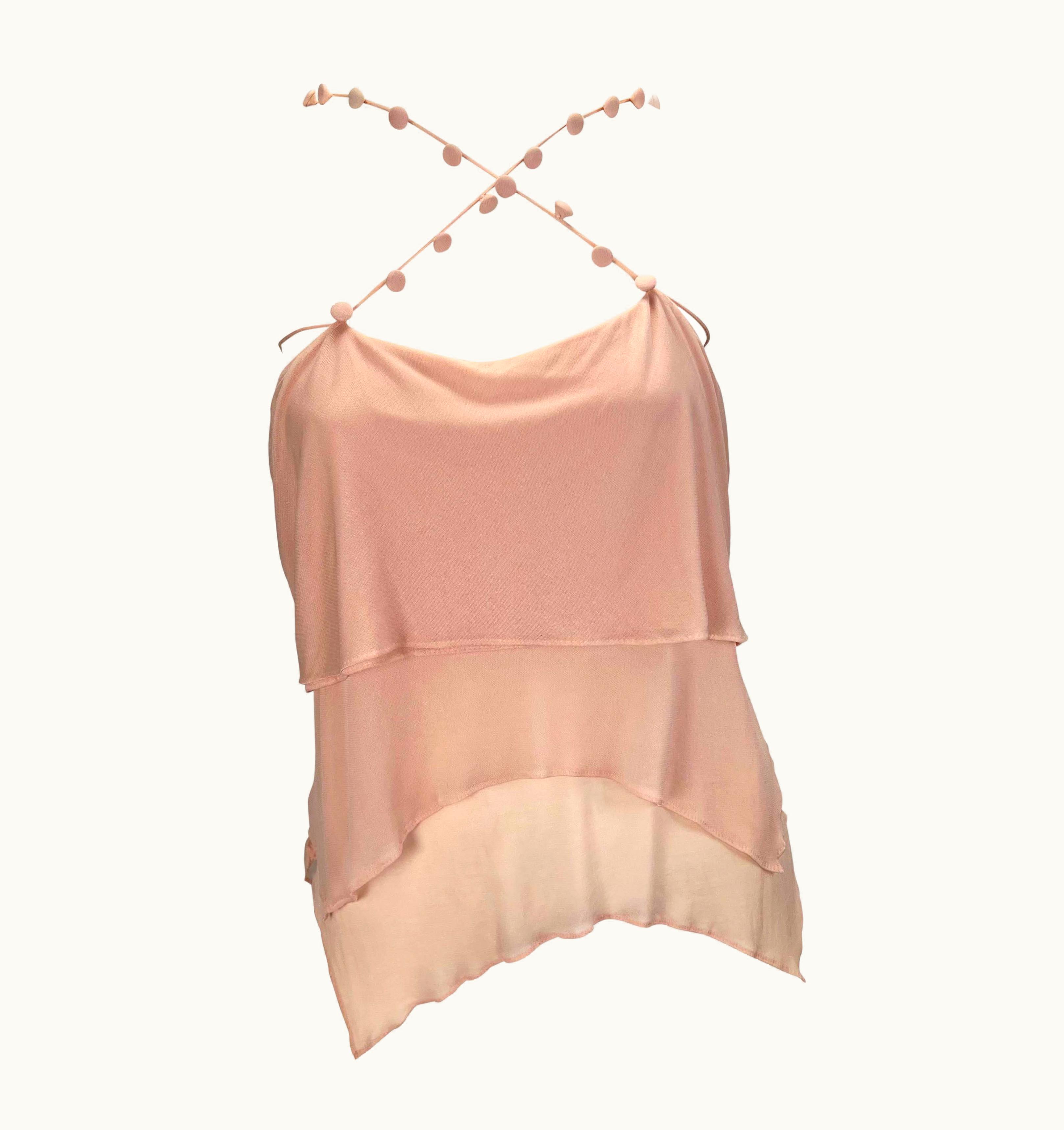 Saint Laurent S/S 2004 Yves Saint Laurent By Tom Ford Pink Tiered Button Crop Top