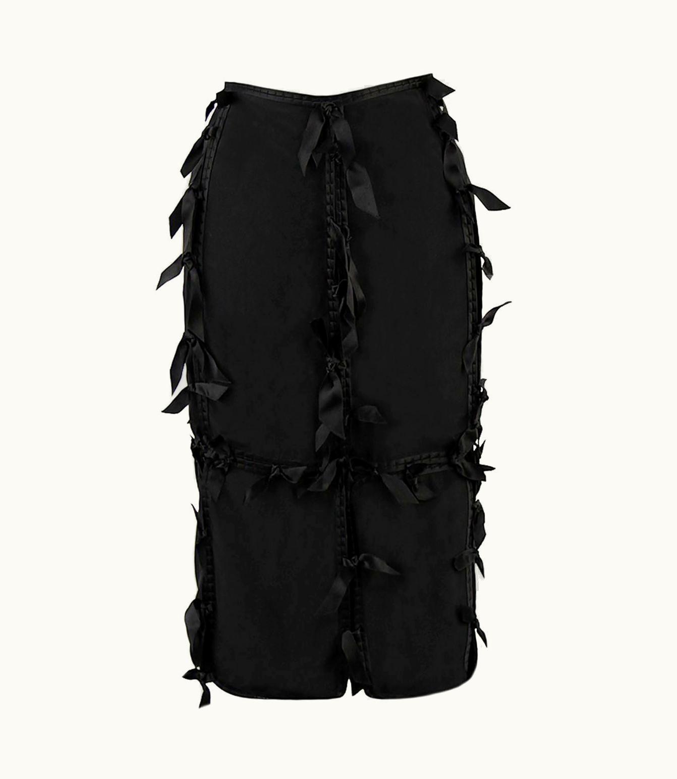 Saint Laurent Tom Ford For Yves Saint Laurent AW 2002 Black Silk Ribbon Bow Skirt Fr