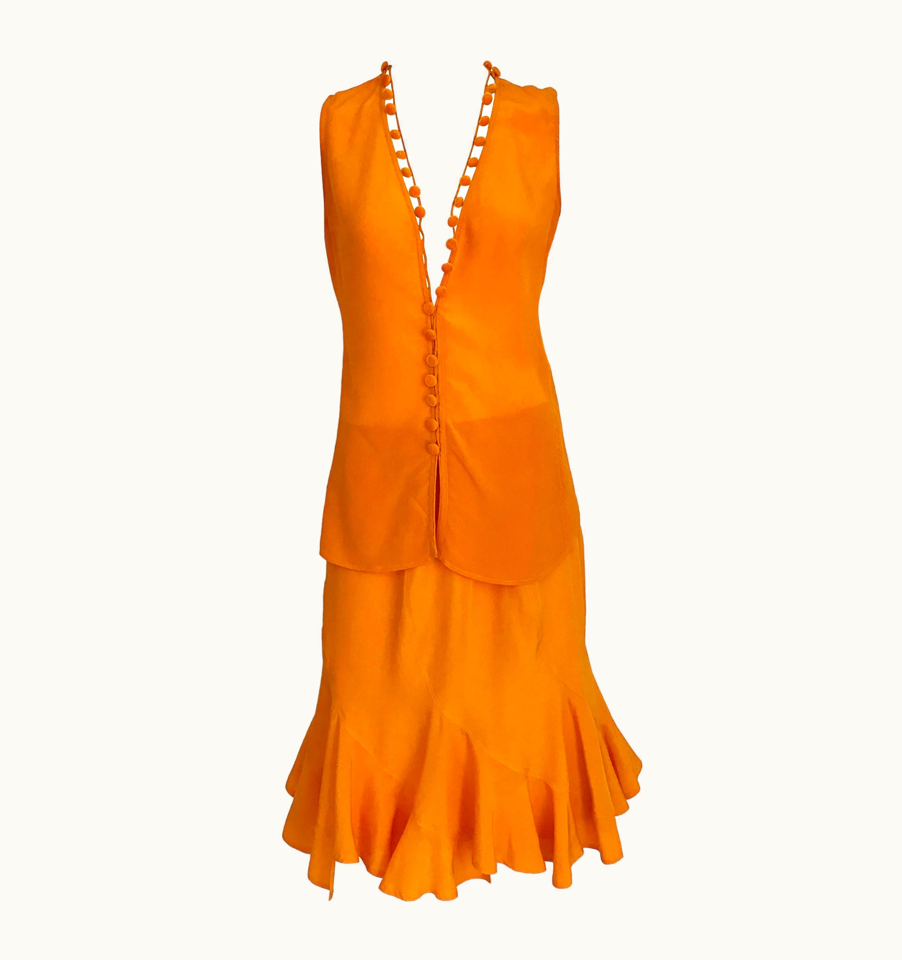 Saint Laurent Yves Saint Laurent By Tom Ford Tangerine Silk Blouse And Skirt Set