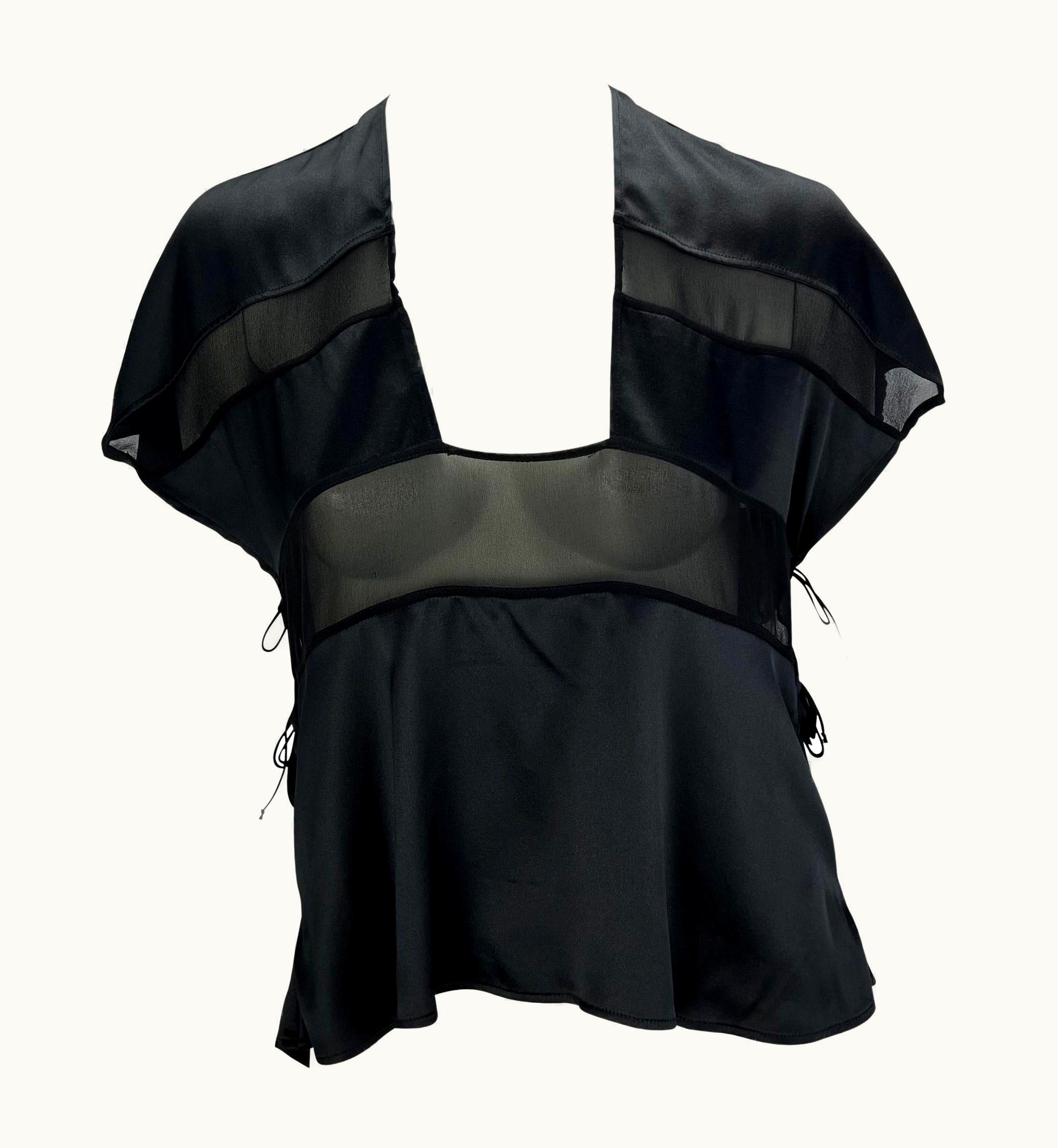 Saint Laurent S/S 2004 Yves Saint Laurent By Tom Ford Runway Sheer Satin Ribbon Tent Top