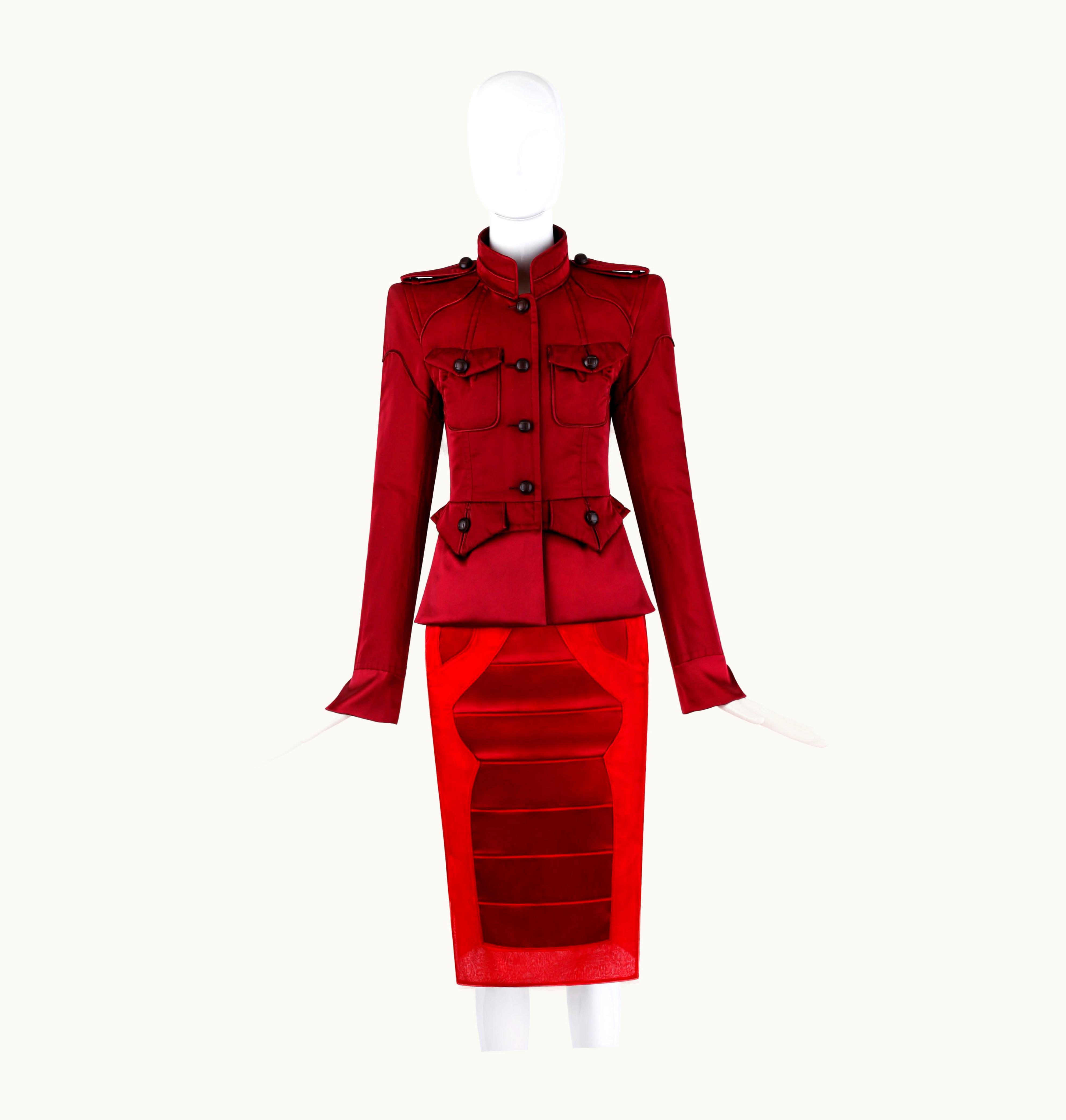Saint Laurent Yves Saint Laurent Tom Ford AW 2004 Red Maroon Silk Evening Jacket & Skirt Suit