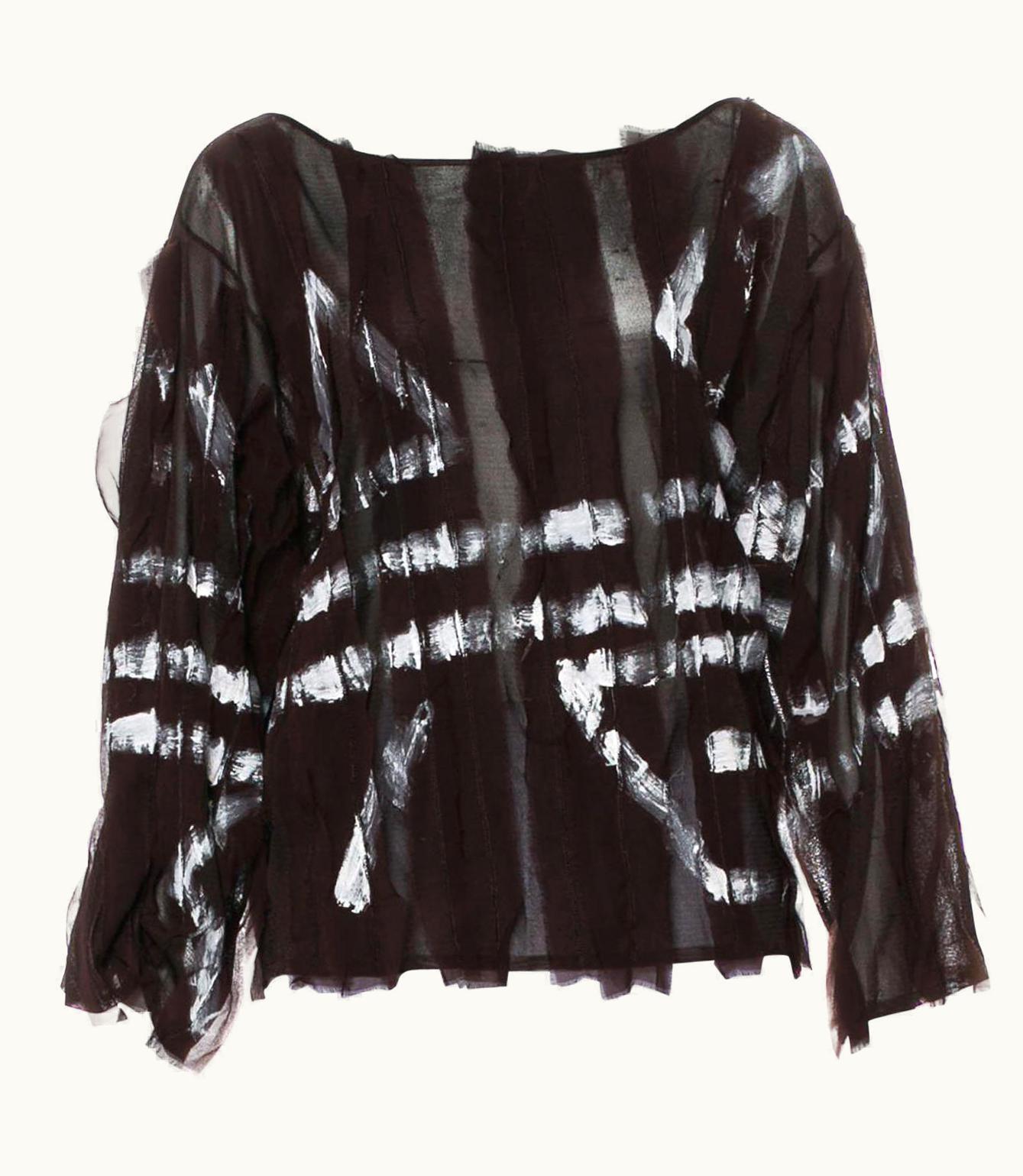 Saint Laurent Tom Ford For Yves Saint Laurent Hand Painted Semi-Sheer Silk Top, S/S 2002