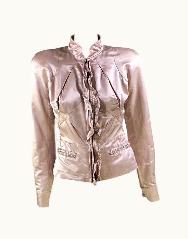 Saint Laurent S/S 2003 Yves Saint Laurent By Tom Ford Pink Ruffle Cotton Silk Blazer Jacket