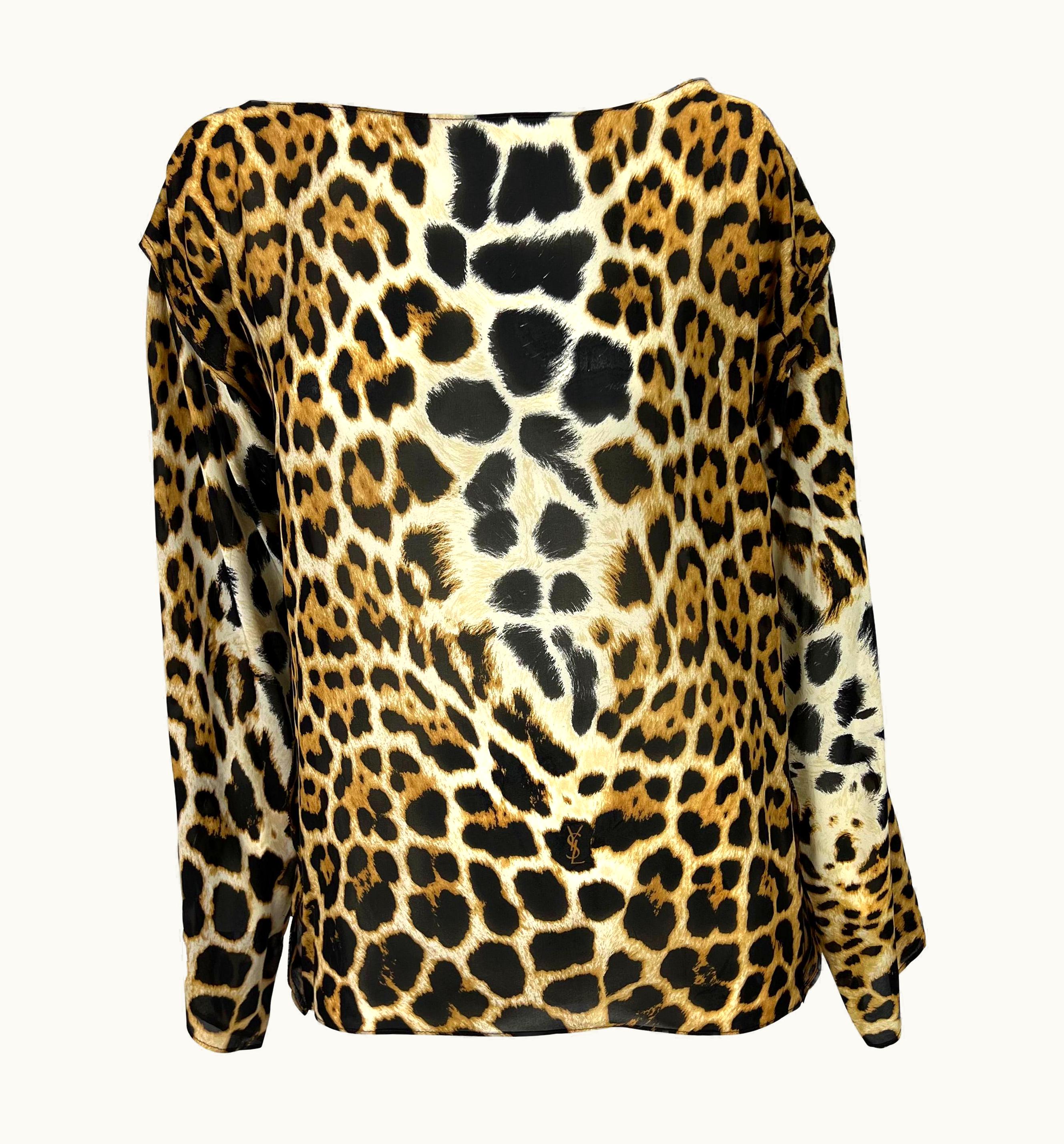 Saint Laurent S/S 2002 Yves Saint Laurent By Tom Ford Safari Cheetah Print Sheer Silk Top