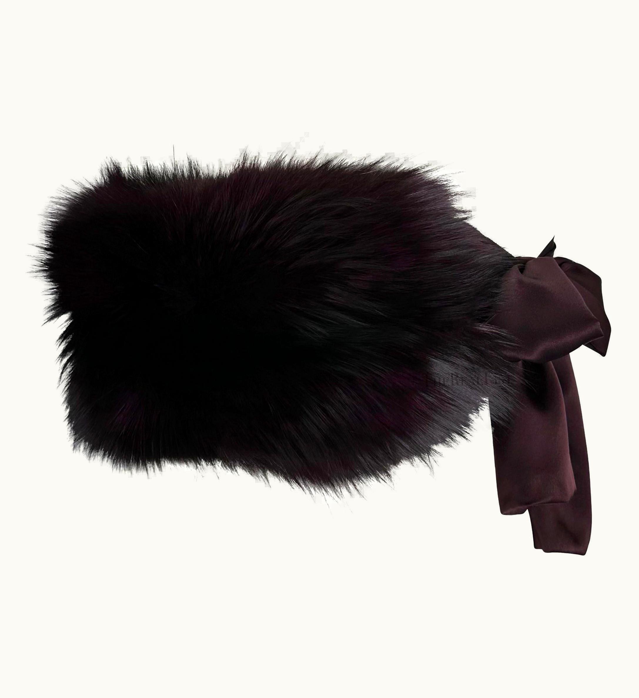 Saint Laurent AW 2003 Yves Saint Laurent By Tom Ford Runway Deep Burgundy Fox Fur Satin Stole