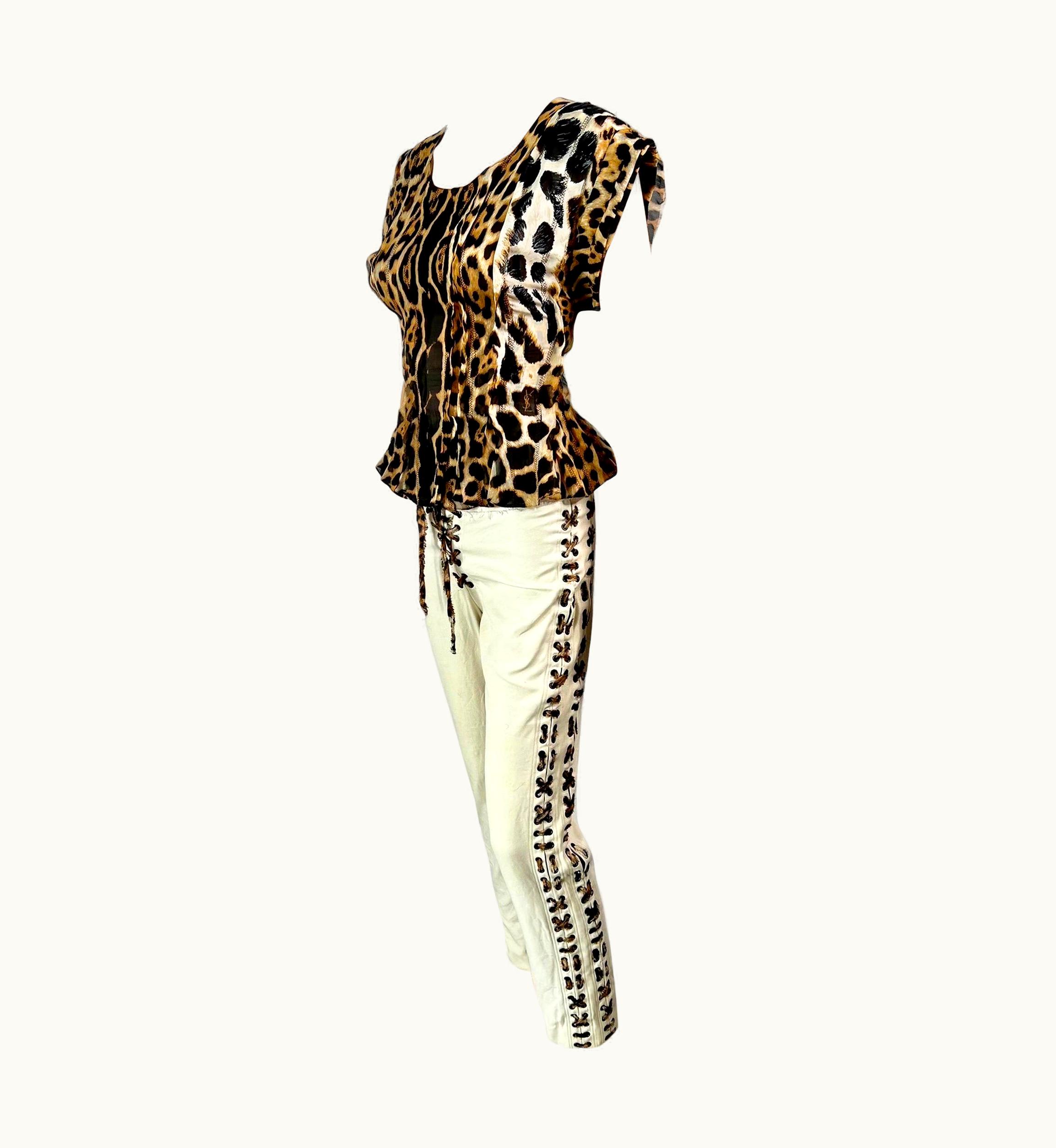 Saint Laurent Tom Ford For Yves Saint Laurent S/S 2002 Leopard Blouse Top & Pants 2 Piece Set