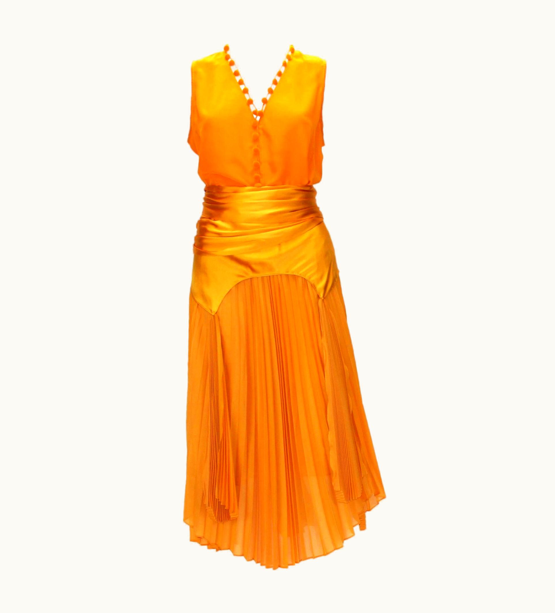 Saint Laurent Tom Ford For Yves Saint Laurent S/S 2004 Silk Orange Top And Skirt Set S/S40