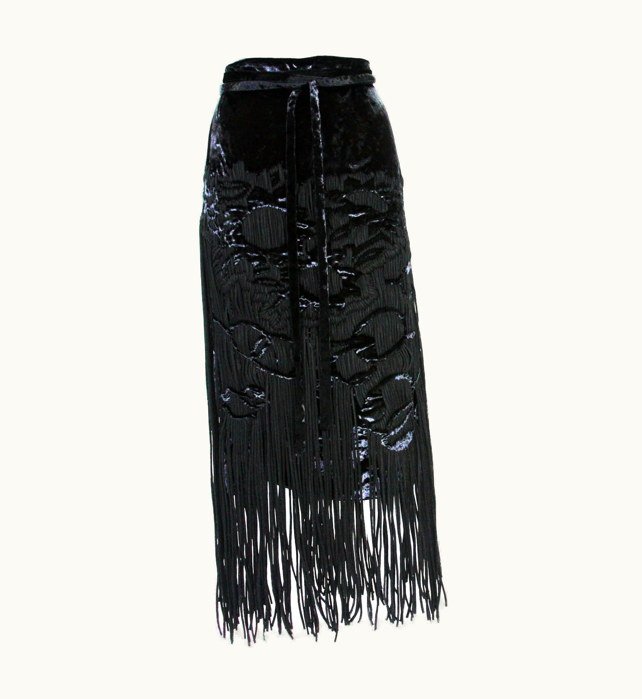 Saint Laurent Tom Ford For Yves Saint Laurent AW 2001 Velvet Fringe Runway Skirt French