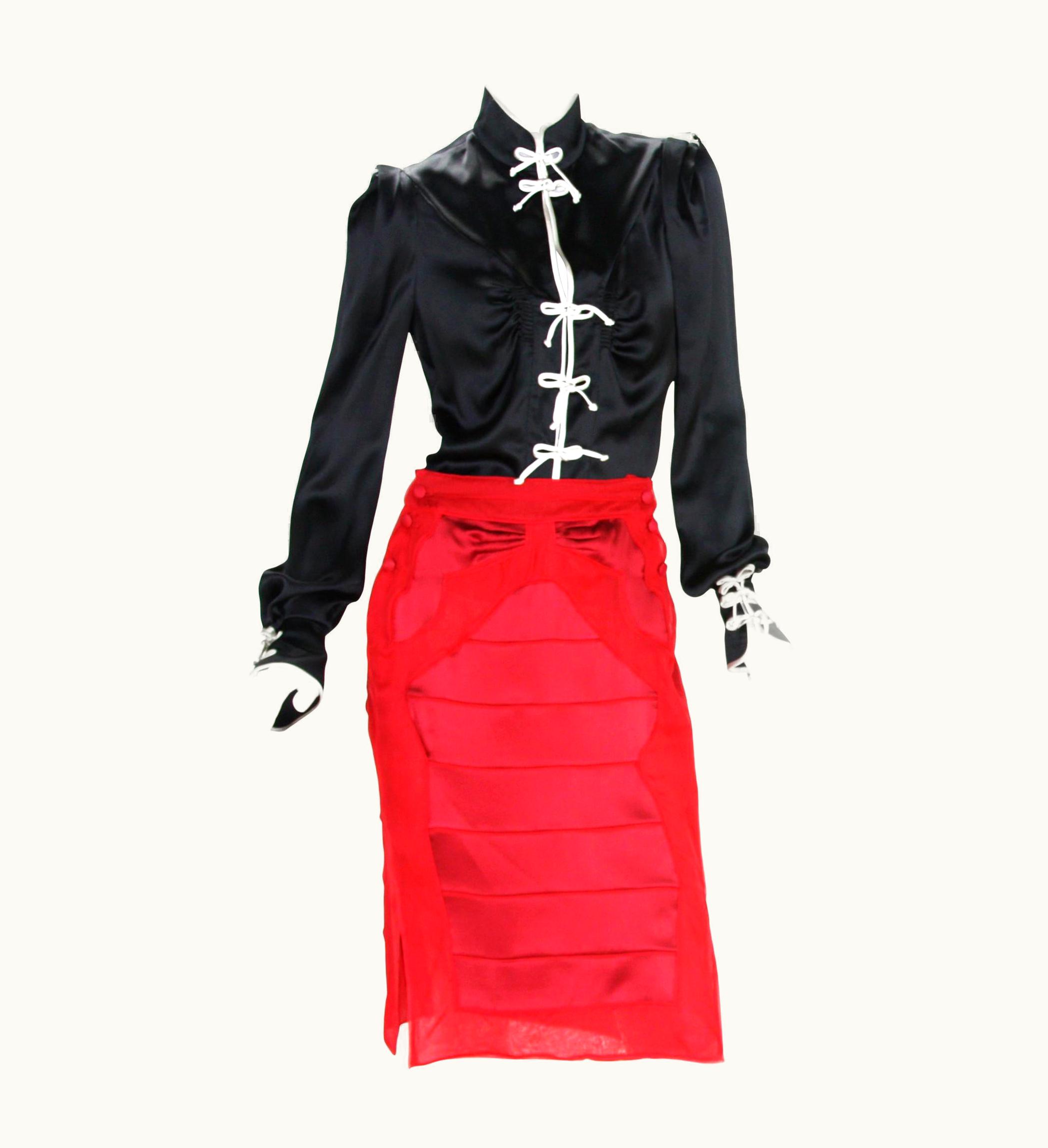 Saint Laurent Rare Tom Ford For Yves Saint Laurent AW 2004 Chinese Inspired Skirt Set Fr
