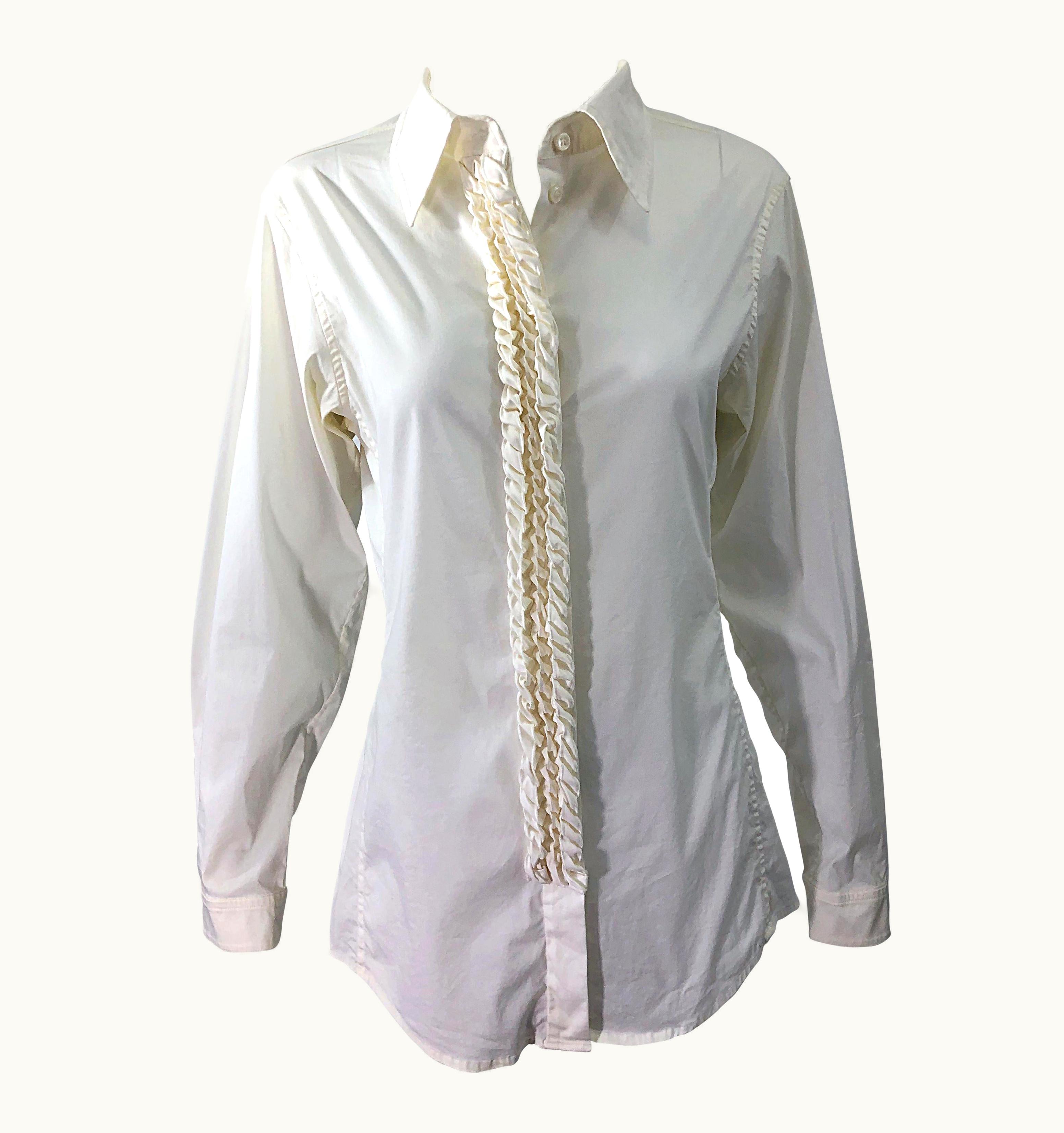 Saint Laurent Yves Saint Laurent By Tom Ford YSL S/S 8 Ivory White Tuxedo Blouse Shirt