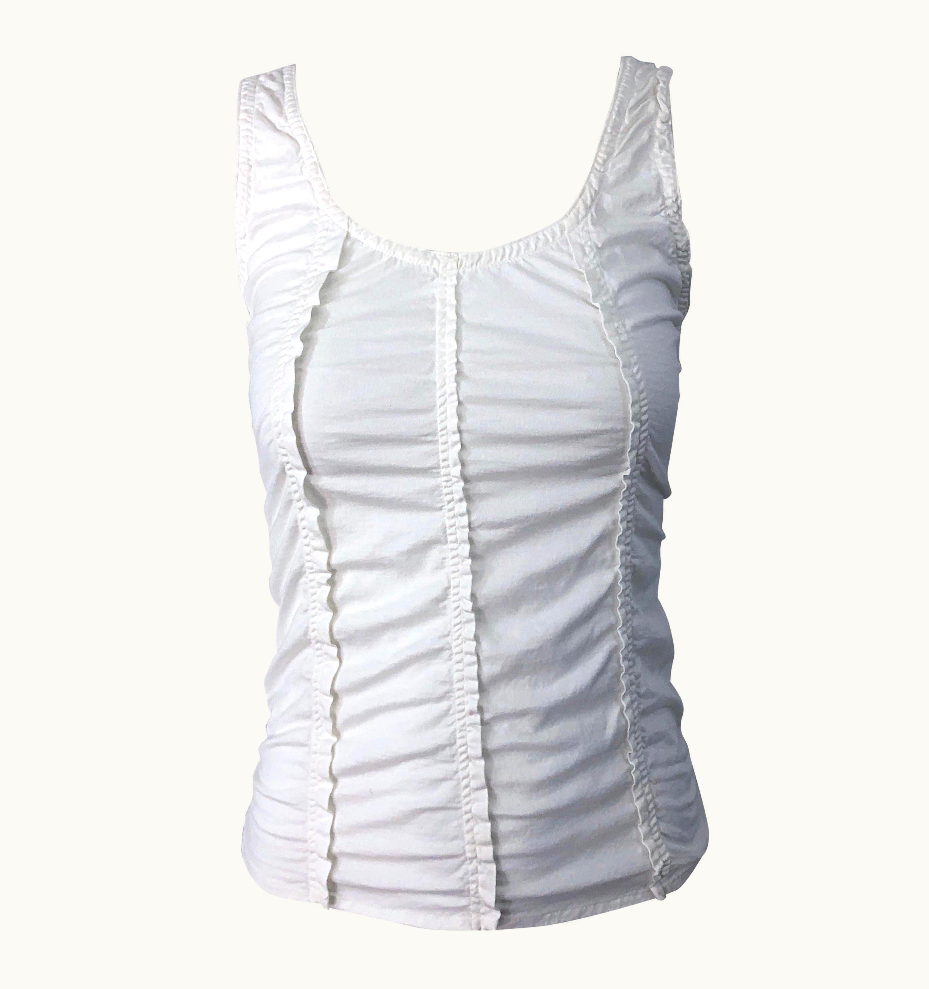 Saint Laurent Tom Ford For Yves Saint Laurent White Cotton Ruffled Tank Top Shirt Blouse YSL