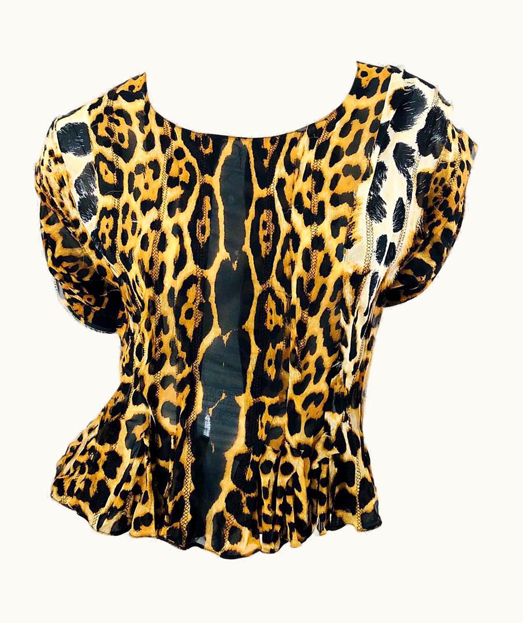 Saint Laurent Yves Saint Laurent By Tom Ford YSL Leopard Print Silk Chiffon Corset Style Top