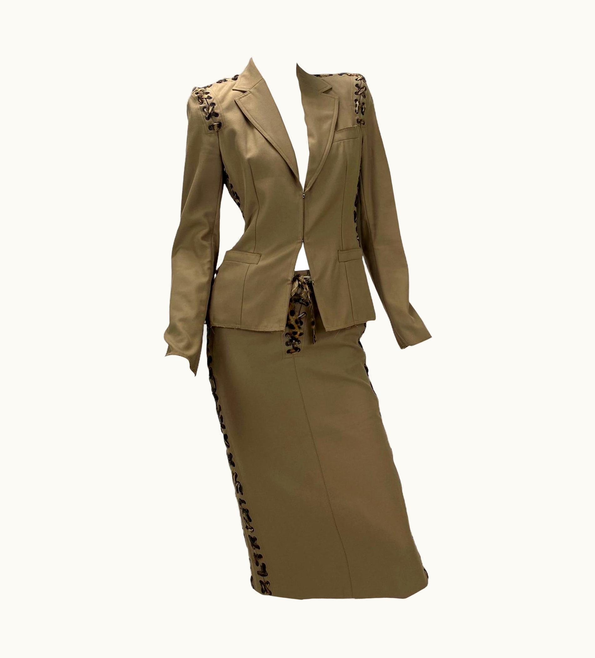 Saint Laurent Tom Ford For Yves Saint Laurent S/S 2002 Safari Blazer And Skirt Suit Us