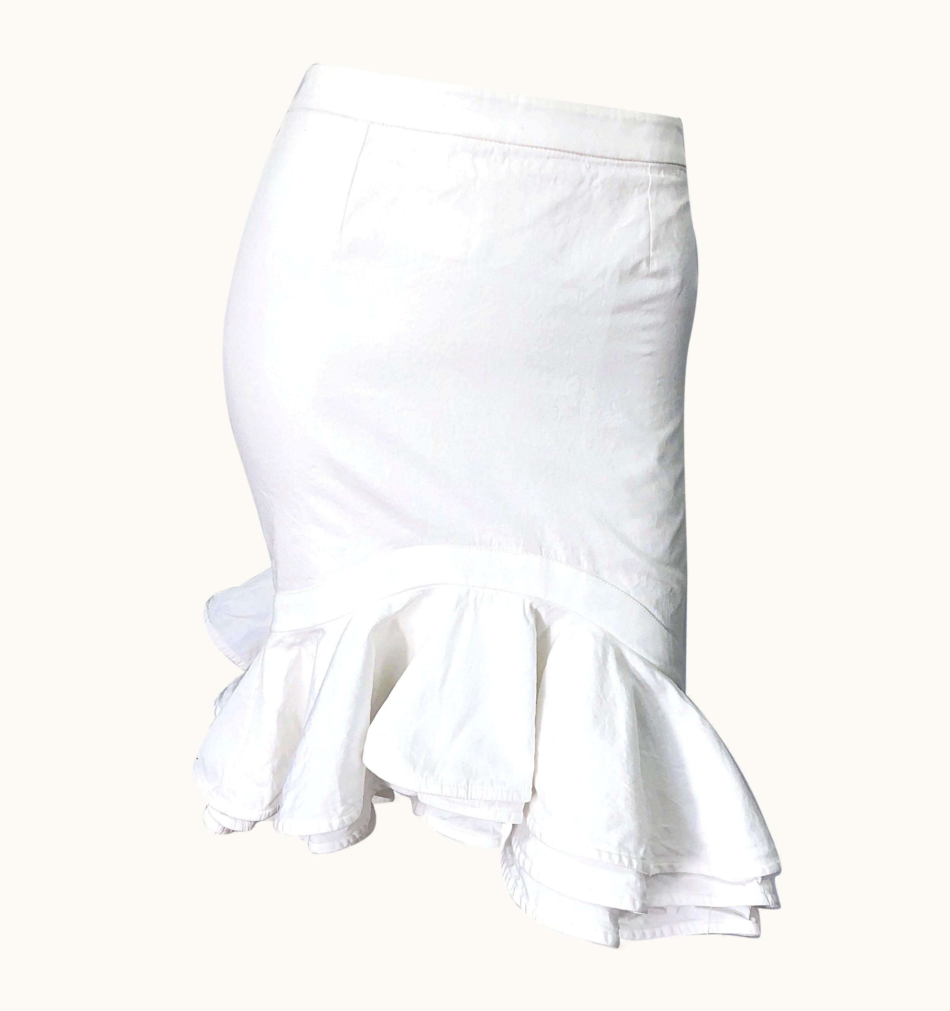 Saint Laurent Tom Ford For Yves Saint Laurent S/S White Cotton Flamenco Skirt YSL