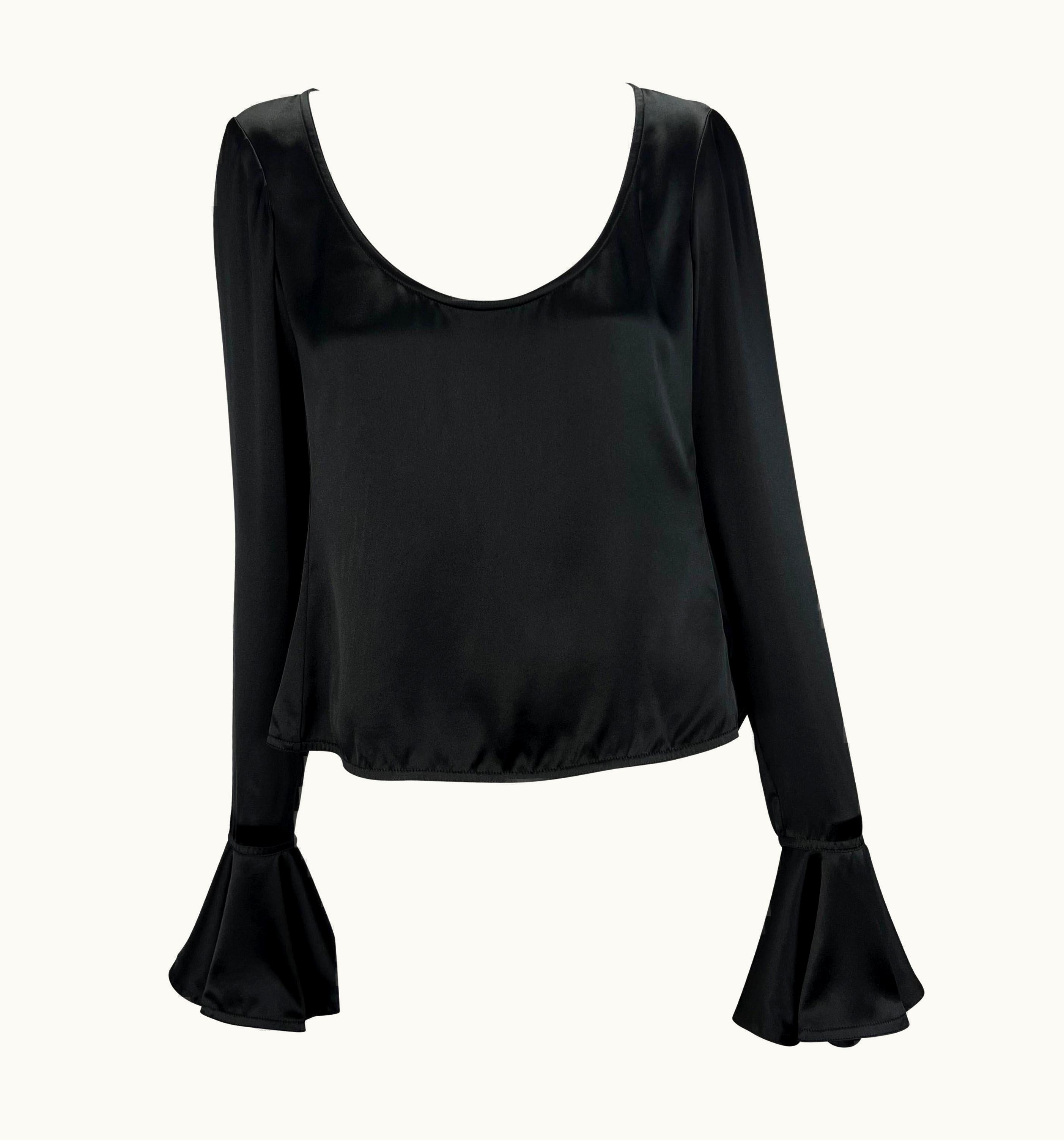 Saint Laurent AW 2003 Yves Saint Laurent By Tom Ford Black Silk Satin Bell Cuff Scoop Top