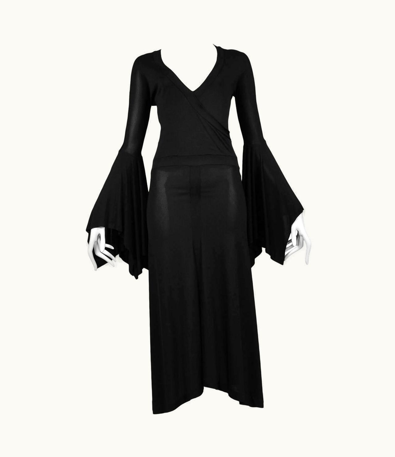 Saint Laurent Vintage Tom Ford For Yves Saint Laurent Black Bell Sleeve Dress 2003 Runway