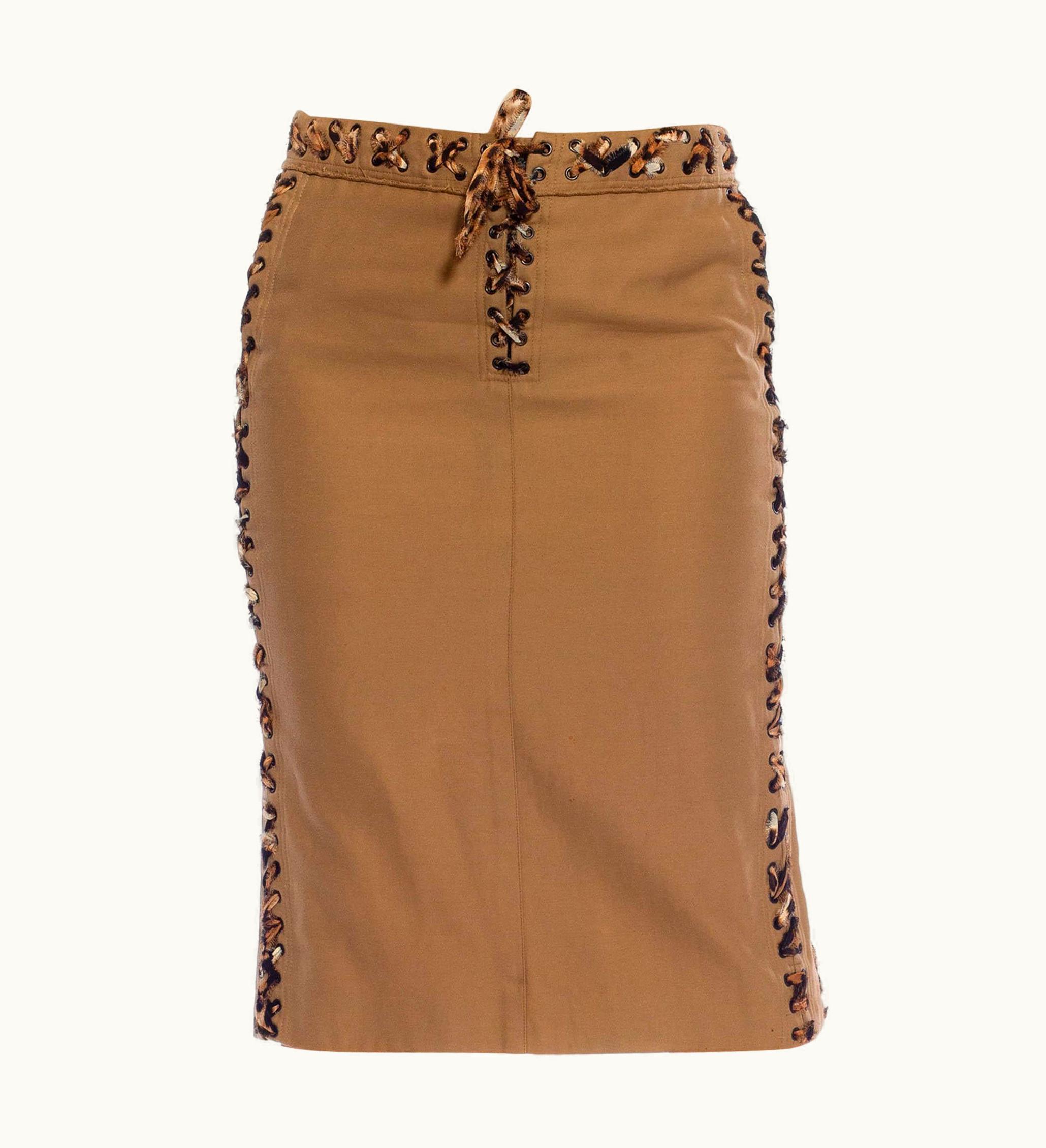 Saint Laurent 2000s Yves Saint Laurent Brown Cotton Tom Ford Safari Collection Skirt