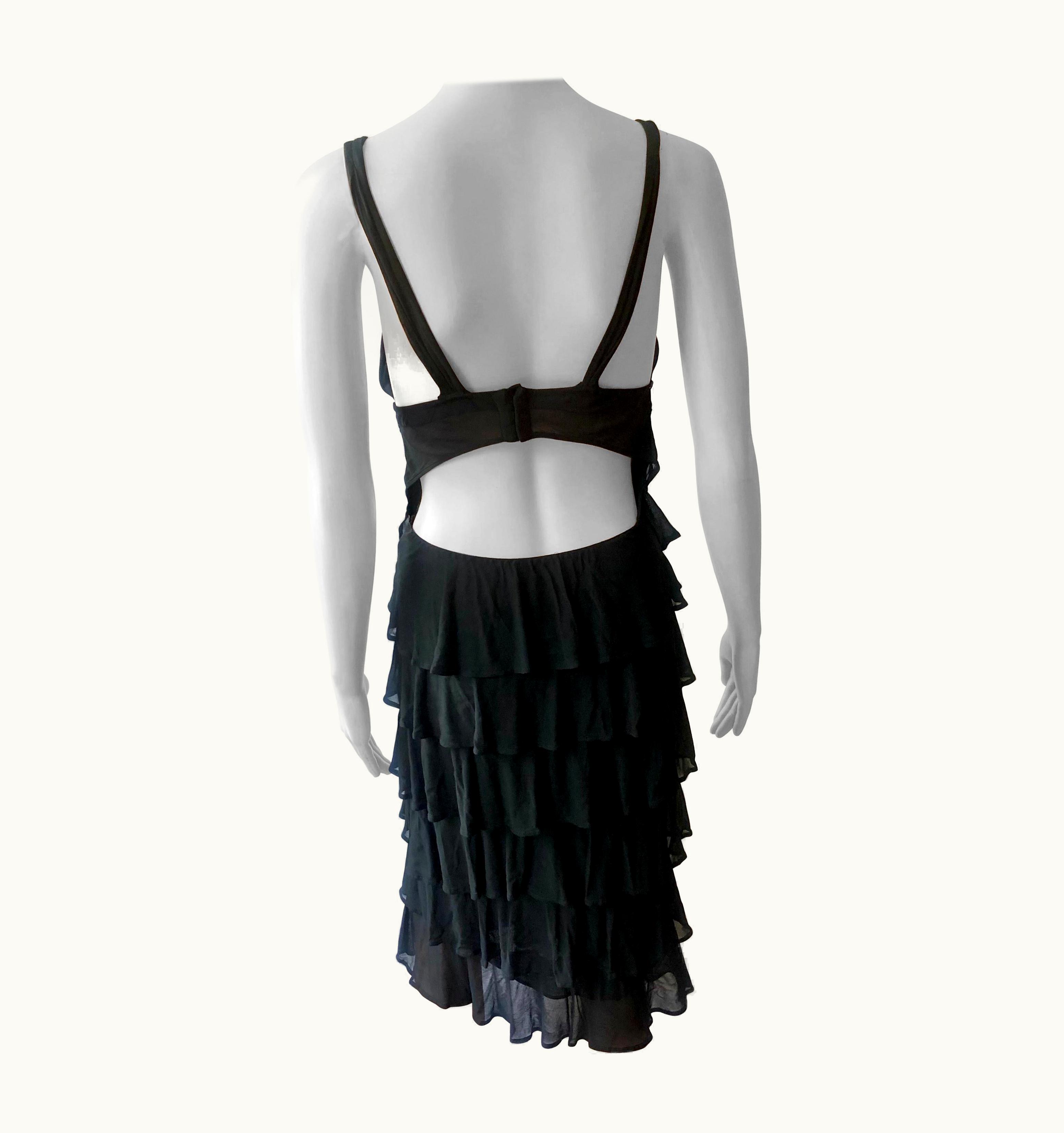 Saint Laurent Yves Saint Laurent Tom Ford AW 2003 Bra Cutout Semi-Sheer Black Ruffle Dress