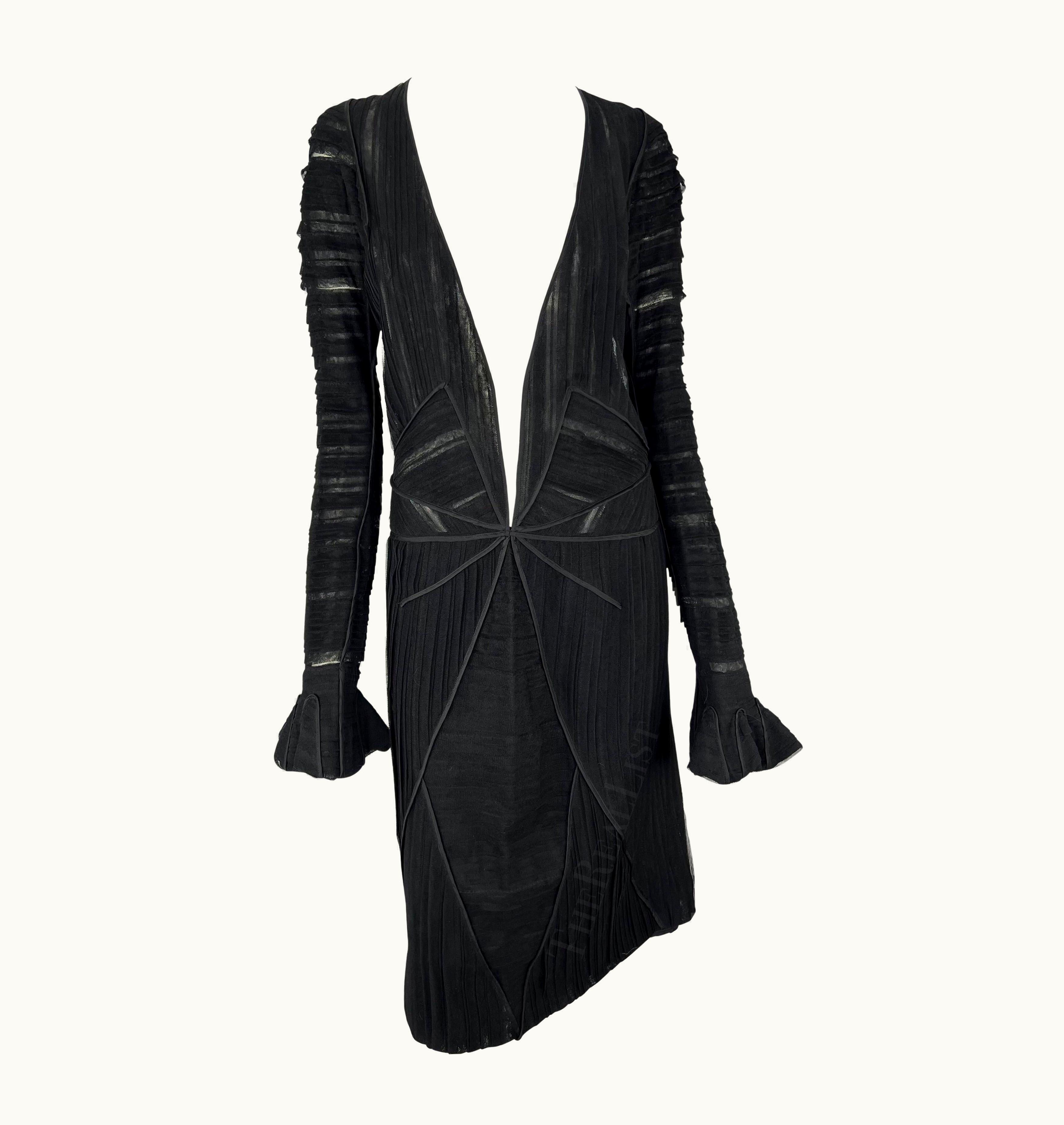 Saint Laurent AW 2002 Yves Saint Laurent By Tom Ford Black Tulle Plunging Runway Dress