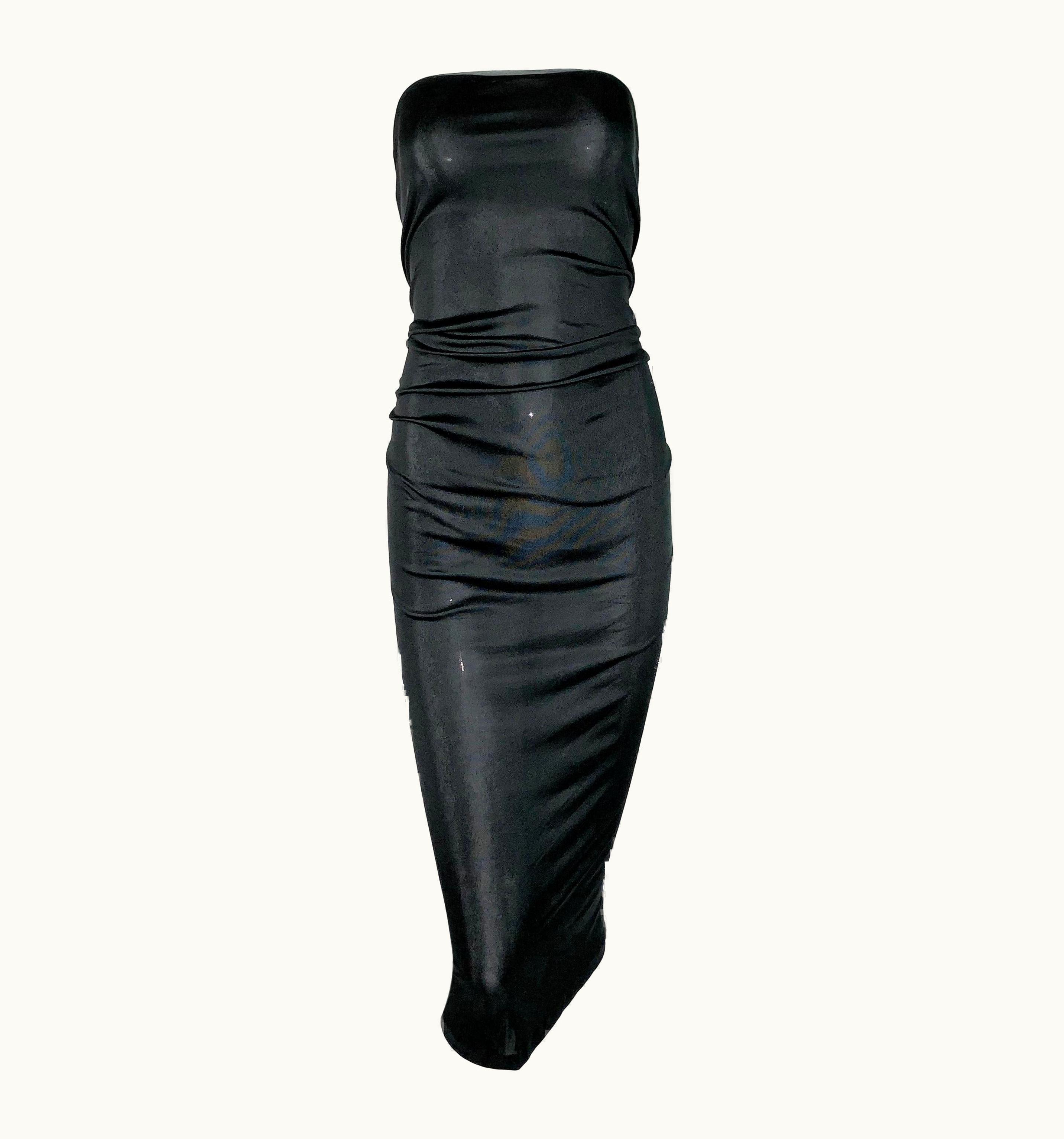 Saint Laurent C. 2000 Yves Saint Laurent Sheer Black Corset Strapless Ruched Wiggle Dress