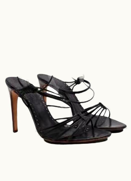 Saint Laurent Saint Laurent Chain Detail Black Leather Strappy Sandals