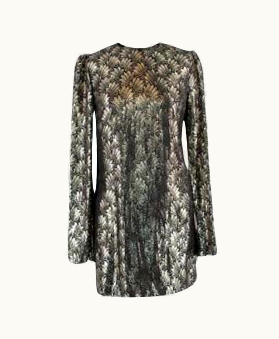 Saint Laurent Saint Laurent Black & Gold Metallic Mini Shift Dress