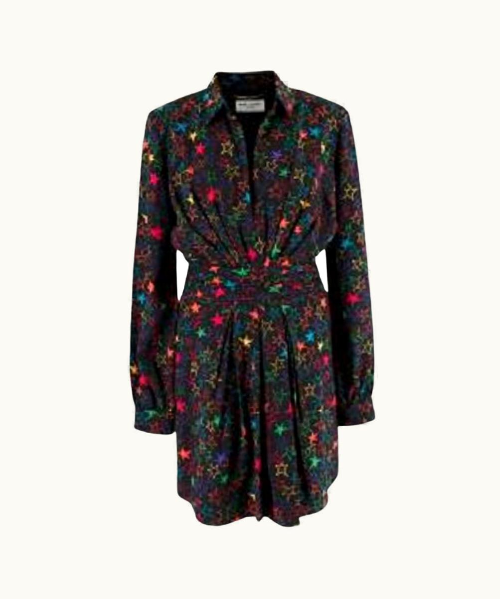 Saint Laurent Saint Laurent Star Pattern Pleated Mini Shirt Dress
