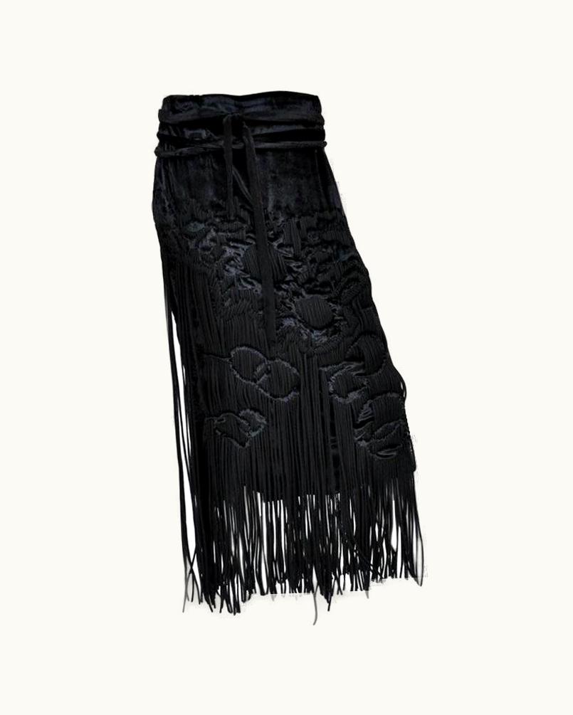 Saint Laurent AW 2001 Vintage Tom Ford For Yves Saint Laurent Black Velvet Skirt With Fringe