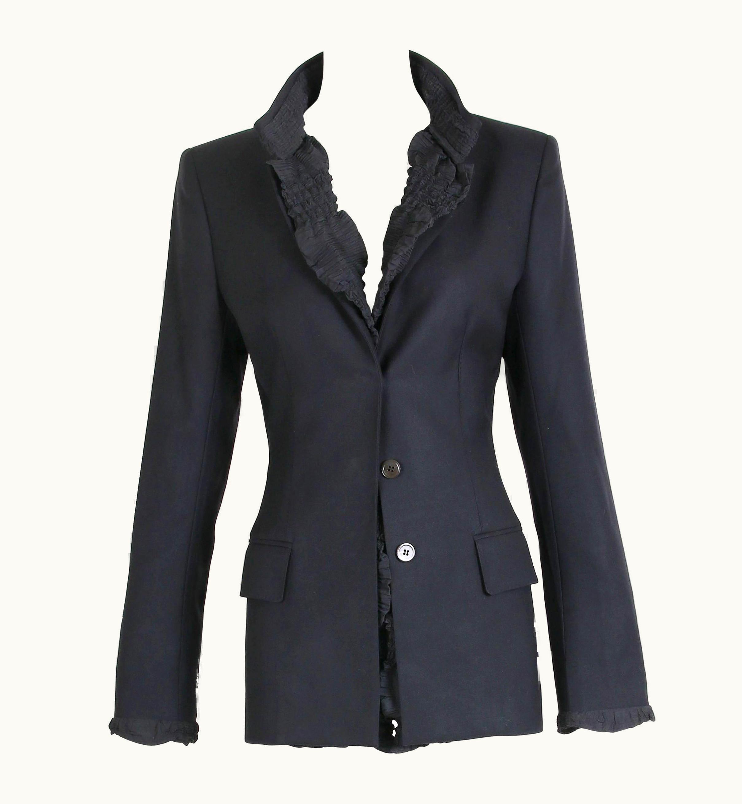 Saint Laurent 2001 A/h Yves Saint Laurent By Tom Ford Black Jacket With Ruffled Trim