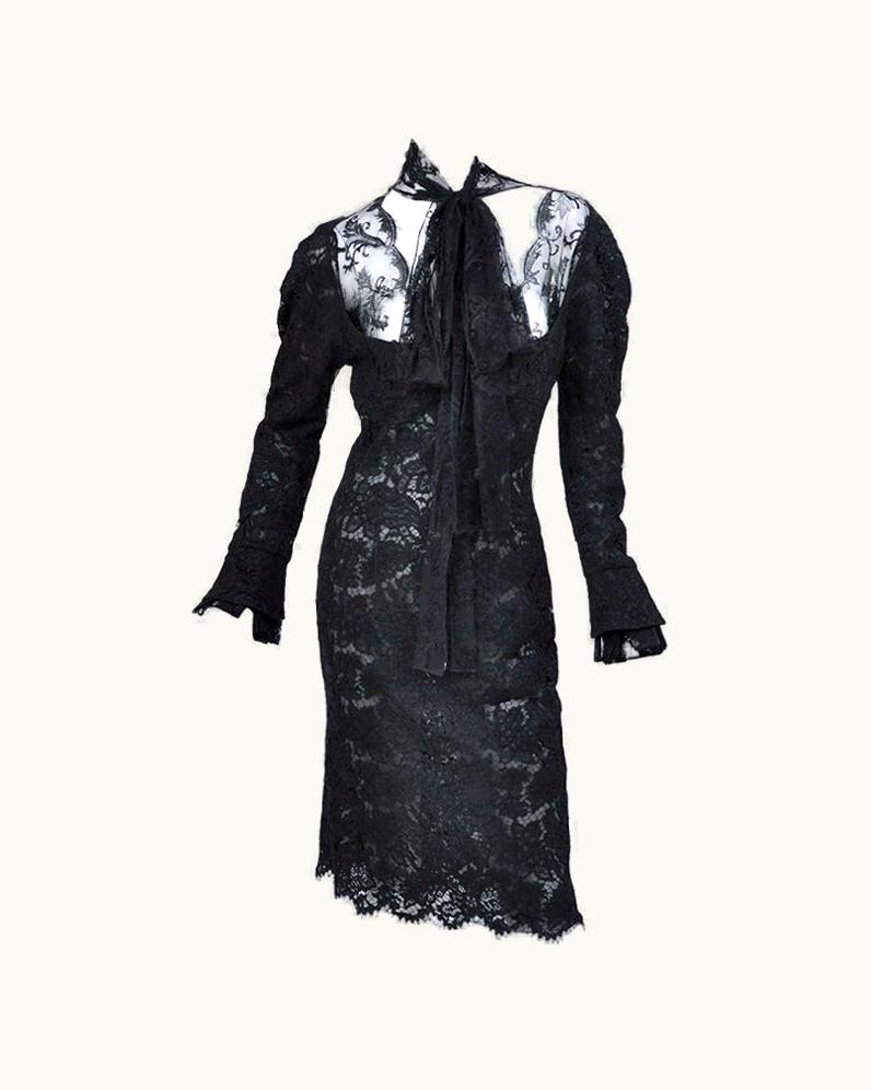 Saint Laurent 2002 Vintage Tom Ford For Yves Saint Laurent Black Lace Dress