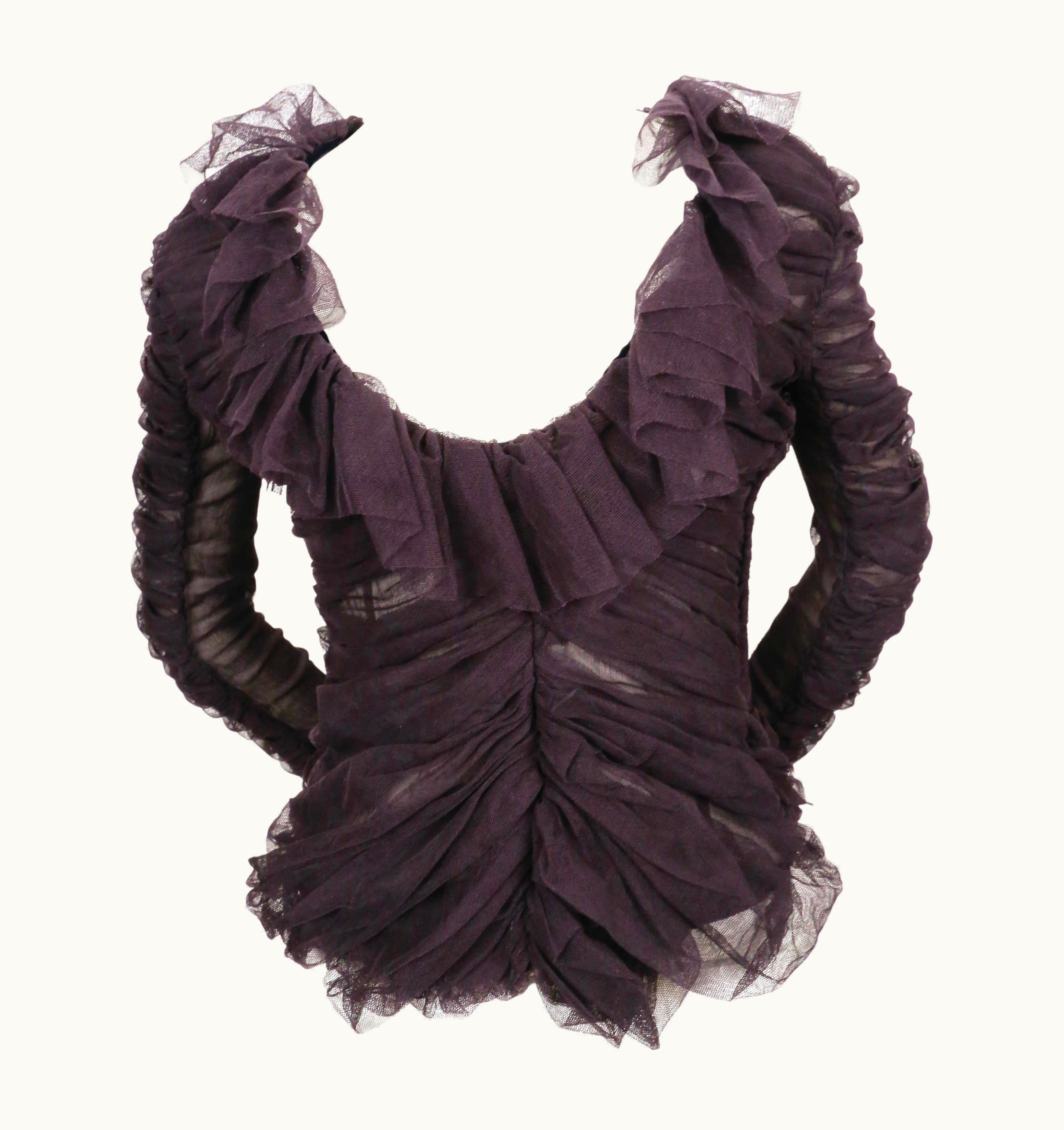 Saint Laurent 2002 Tom Ford For Yves Saint Laurent Ruched Purple Tulle Top