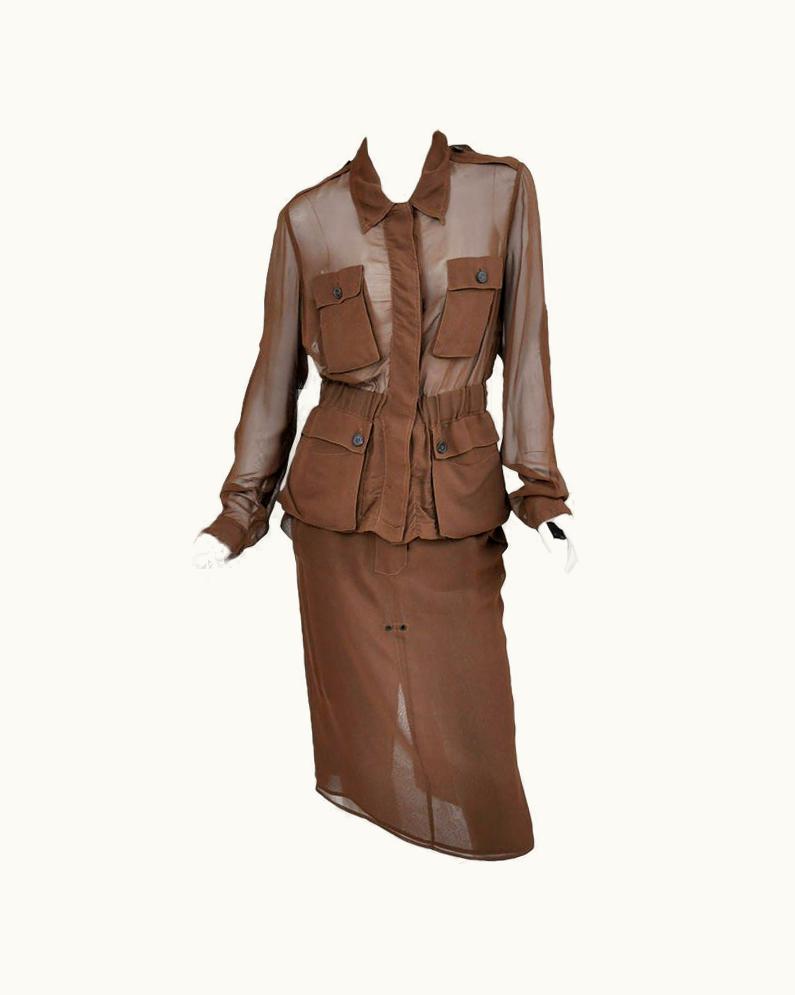 Saint Laurent S/S 2002 Vintage Tom Ford For Yves Saint Laurent Cognac Silk Safari Suit