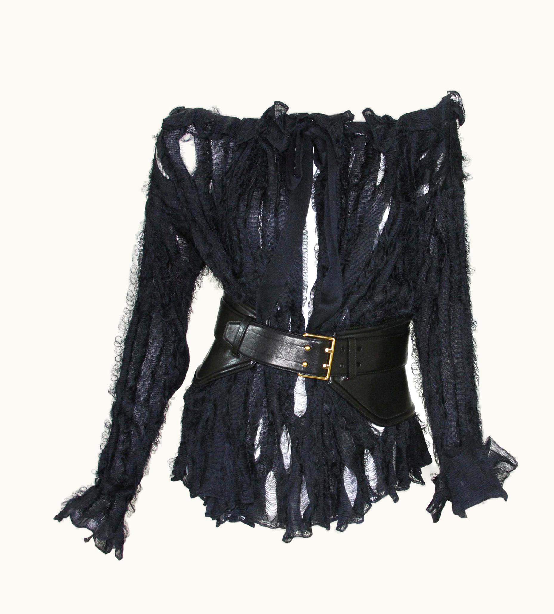 Saint Laurent Tom Ford For Yves Saint Laurent AW 2002 Top Blouse With Tom Ford Peplum Belt