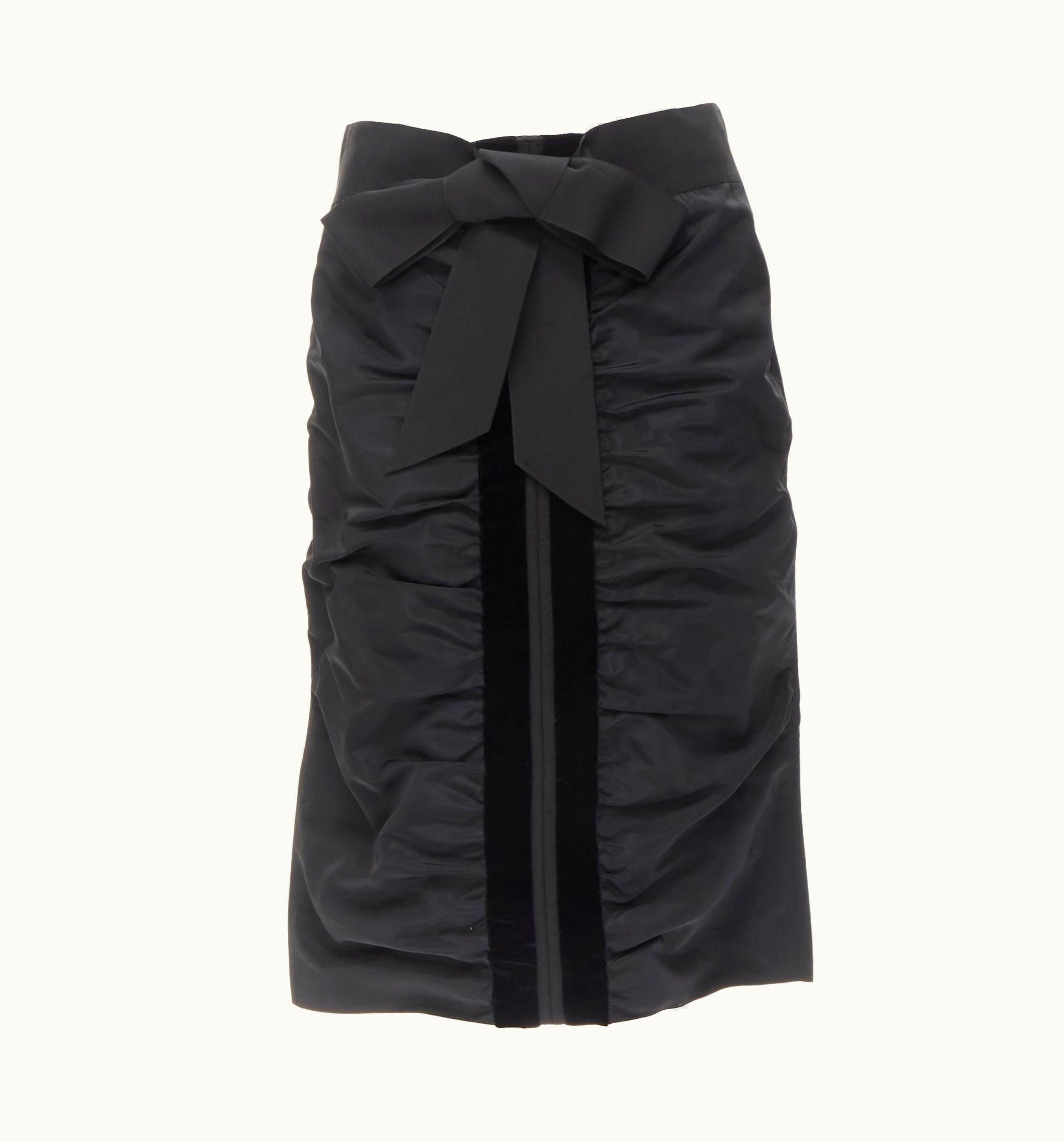 Saint Laurent Yves Saint Laurent Vintage Tom Ford Velvet Trim Grosgrain Bow Skirt