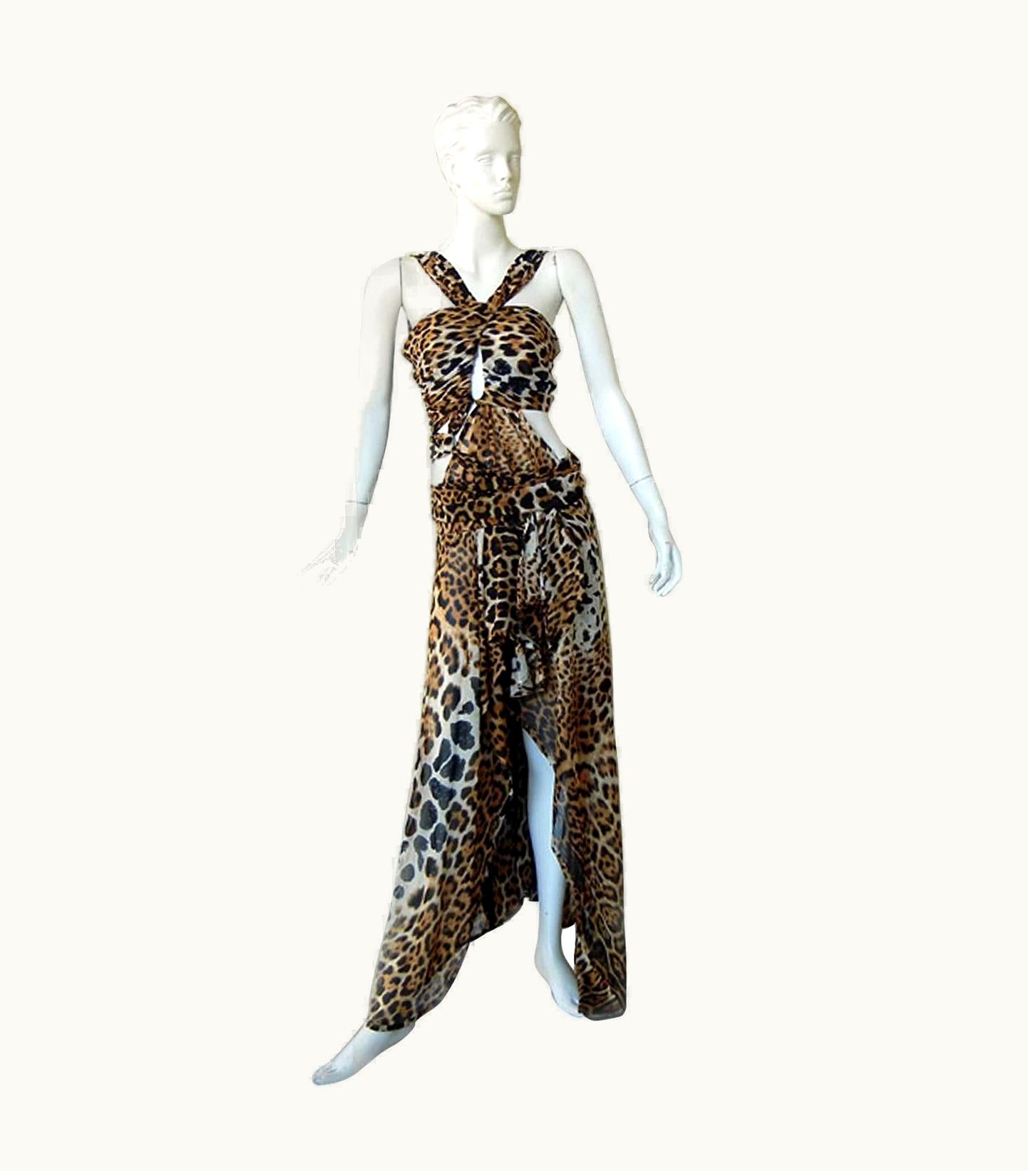Saint Laurent Tom Ford For Saint Laurent 2002 Leopard Cut-Out Wrap Silk Dress Most Wanted!