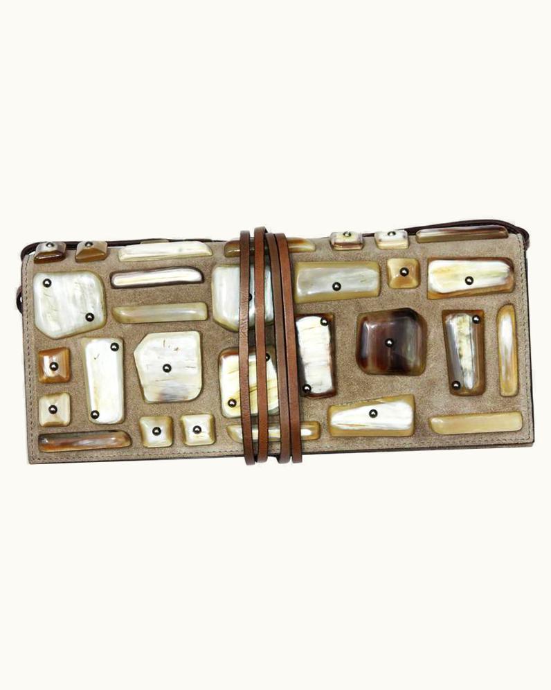 Saint Laurent Tom Ford For Yves Saint Laurent 2002 Collection Suede Stones Clutch Handbag New