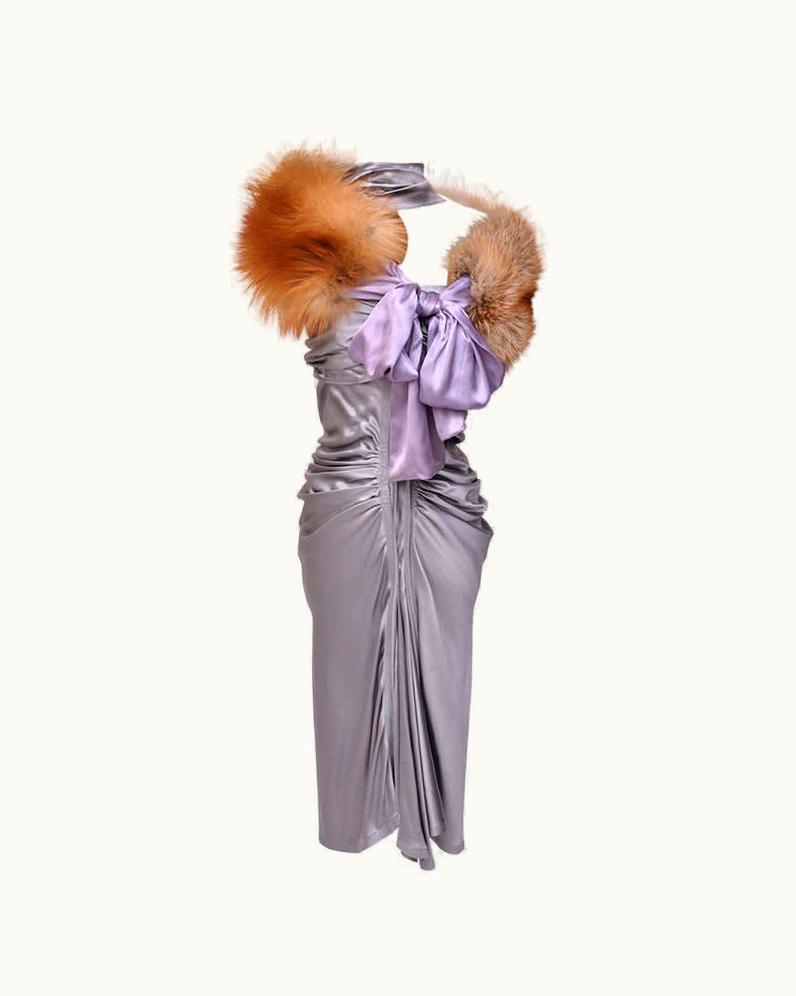 Saint Laurent Tom Ford For Yves Saint Laurent Silk Dress With Red Fox Fur Stole Fr