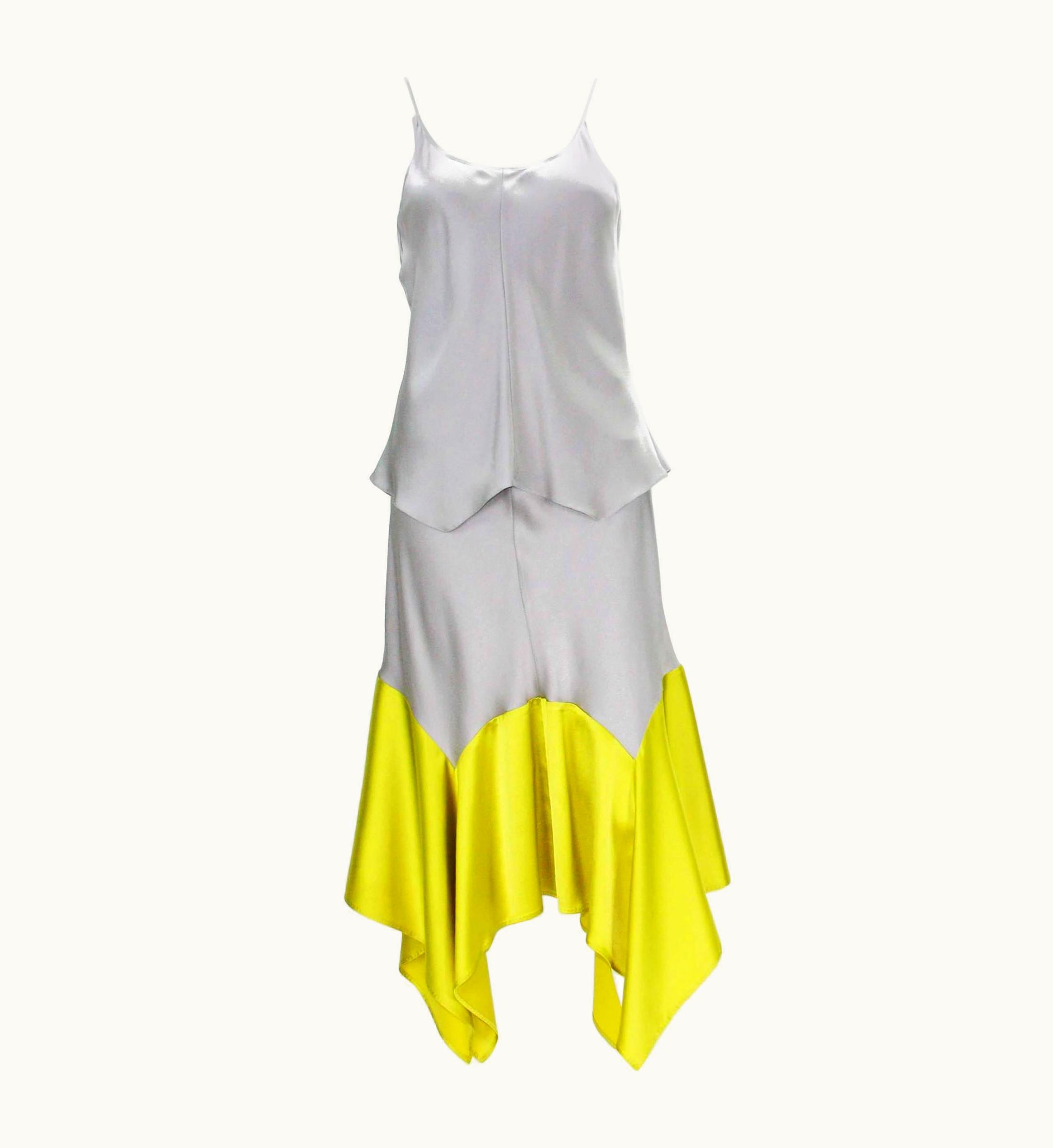 Saint Laurent Tom Ford For Yves Saint Laurent S/S 2004 Collection Silk Silver Yellow Dress Us