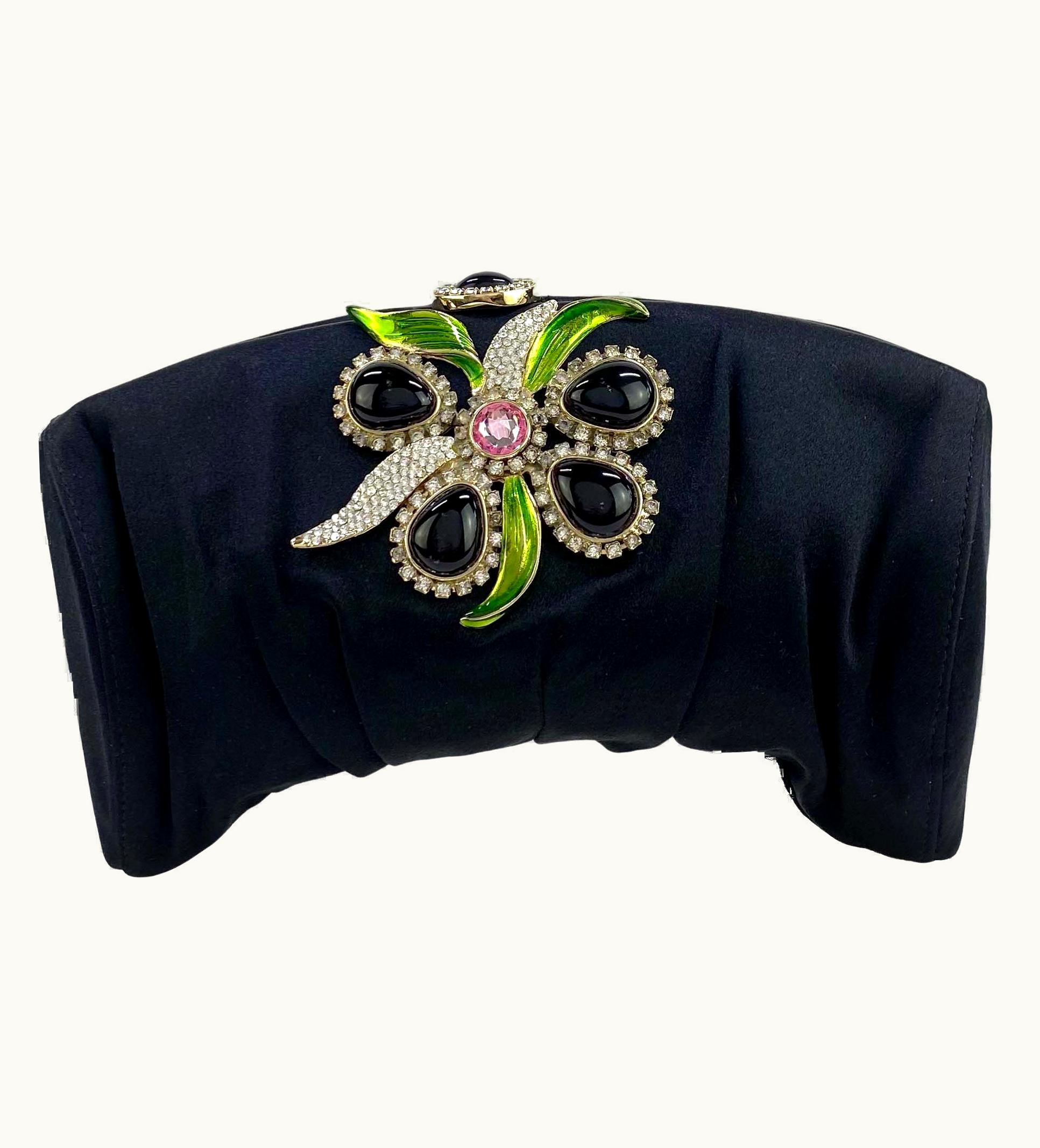 Saint Laurent S/S 2004 Yves Saint Laurent By Tom Ford Rhinestone Flower Silk Satin Clutch