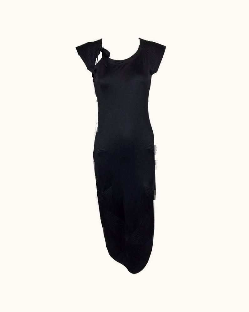Saint Laurent Yves Saint Laurent 2004 Tom Ford Chinoiserie Black Silk Quilt Stitch Dress