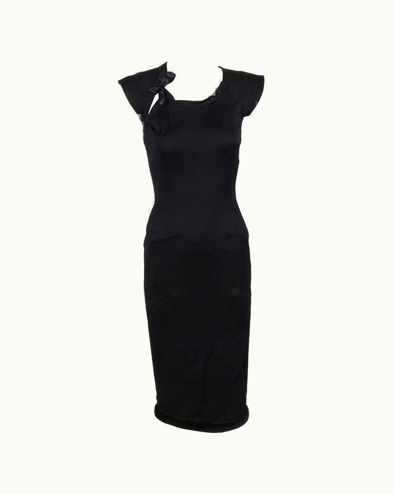 Saint Laurent Tom Ford For Yves Saint Laurent 2004 Runway Black Silk Pagoda Dress Mink Trim