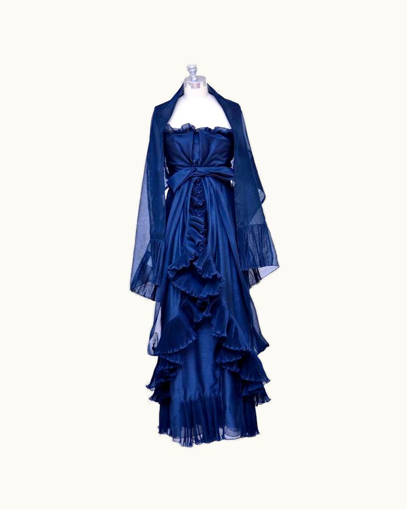 Saint Laurent YSL Yves Saint Laurent 2005 Ruffle Evening Silk Dress With Matching Shawl Mint