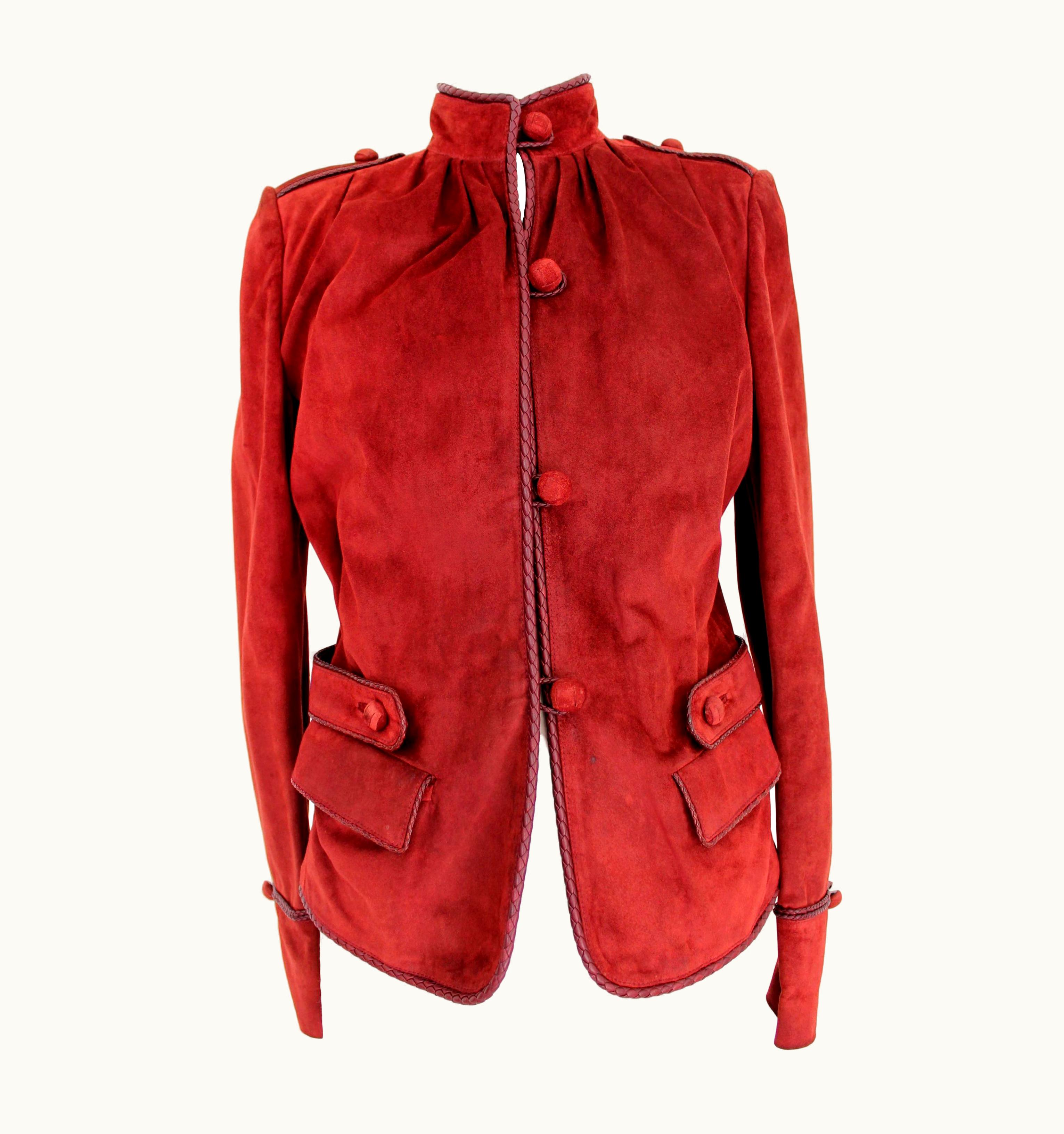 Saint Laurent Yves Saint Laurent Rive Gauche Burgundy Leather Jacket 2000s Mandarin Collar