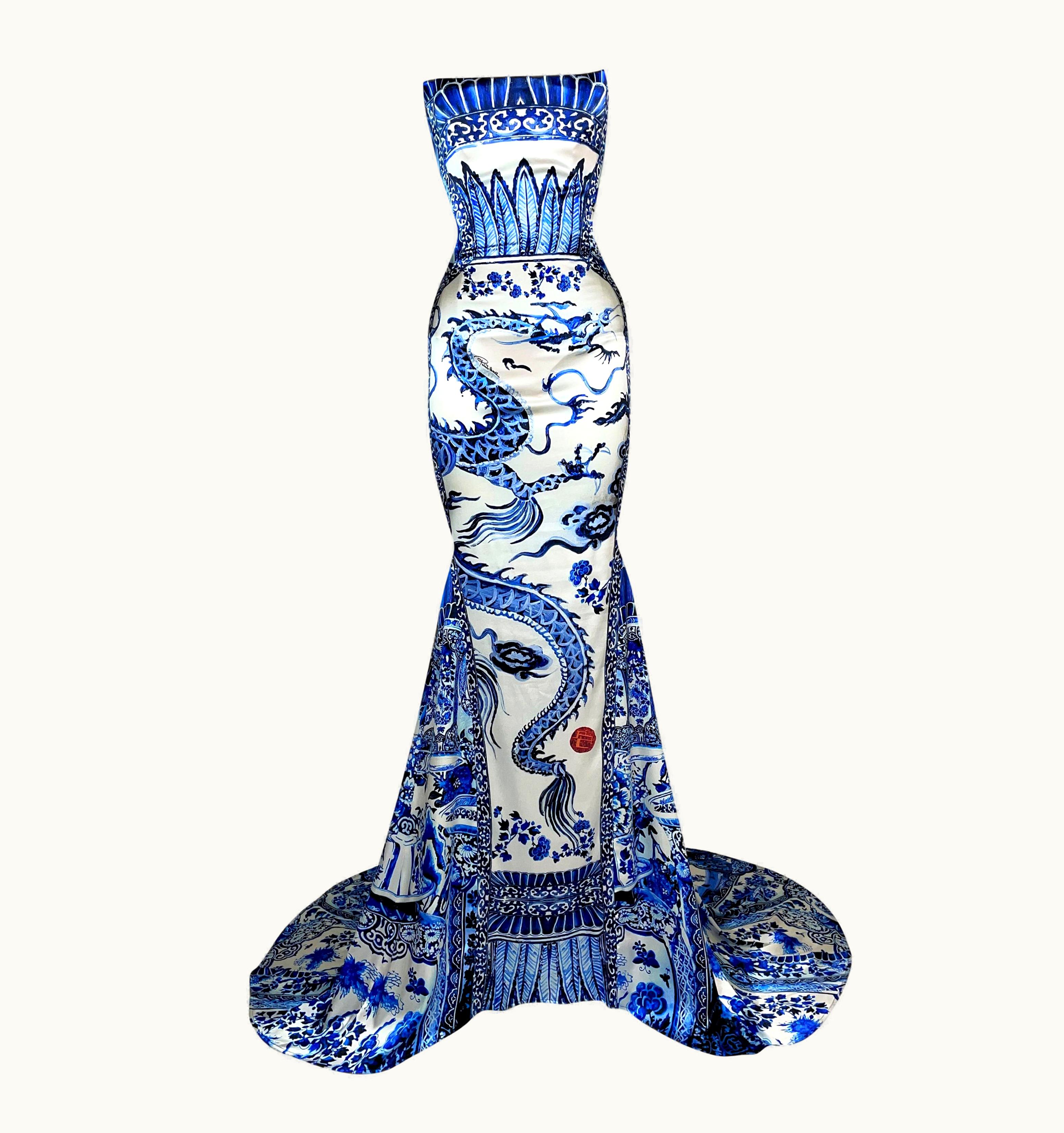 Roberto Cavalli AW 2005 Roberto Cavalli Runway Met Chinoiserie Dragon Gown Dress W Train