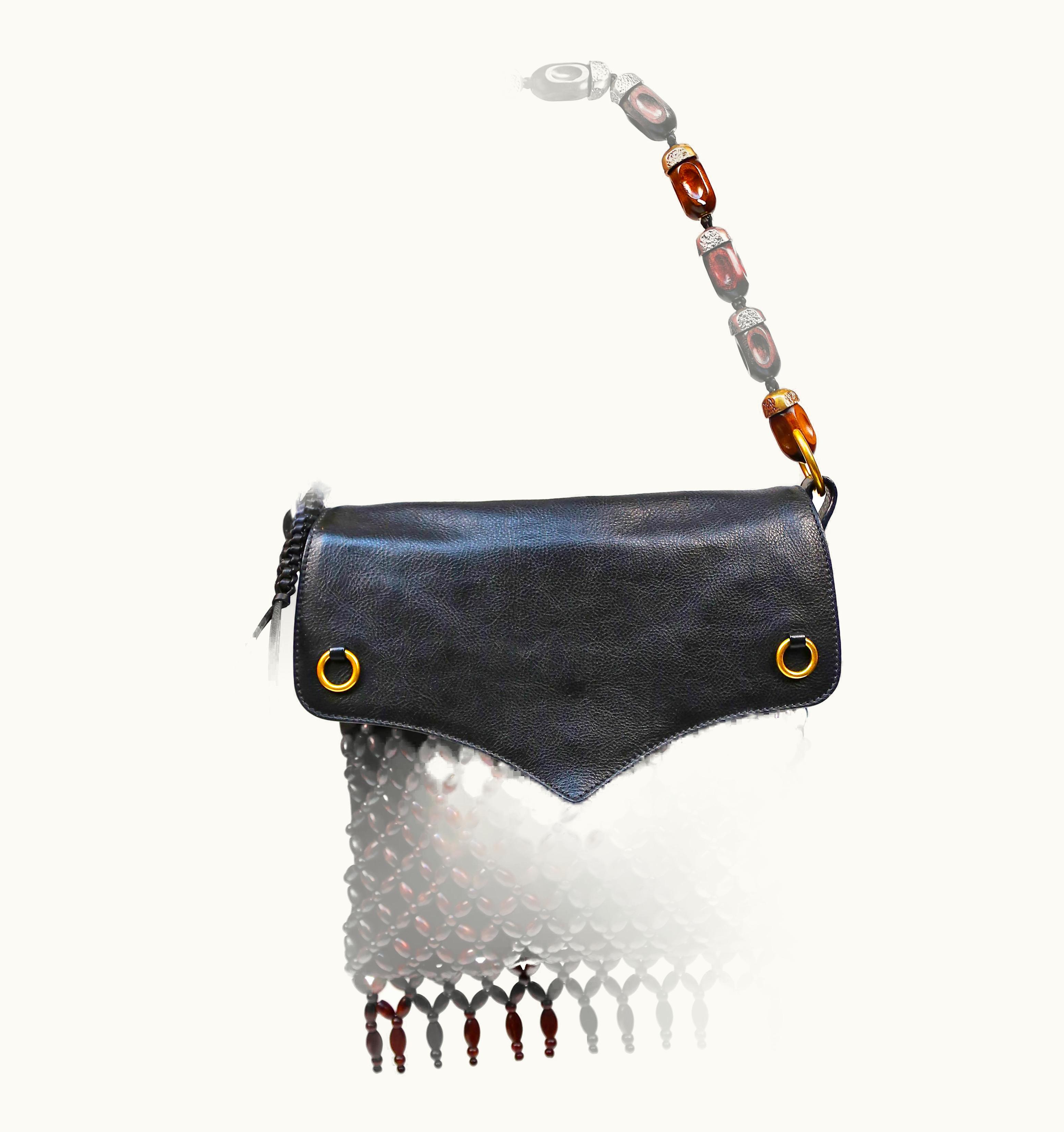 Saint Laurent 2005 Tom Ford For Yves Saint Laurent Suede & Leather Bag With Wood Beads