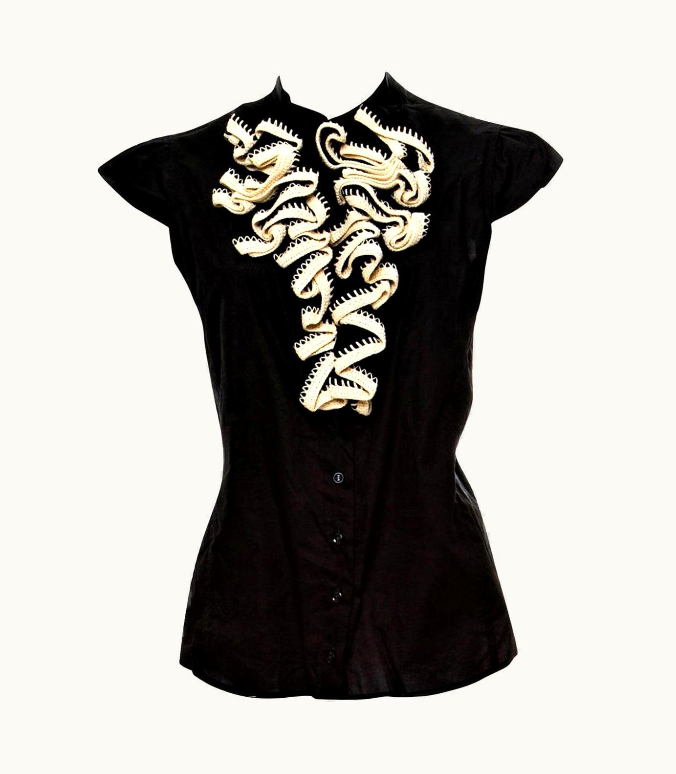 Saint Laurent Yves Saint Laurent S/S 2006 Ad Runway Crochet Ruffle Blouse Top UZ0586448