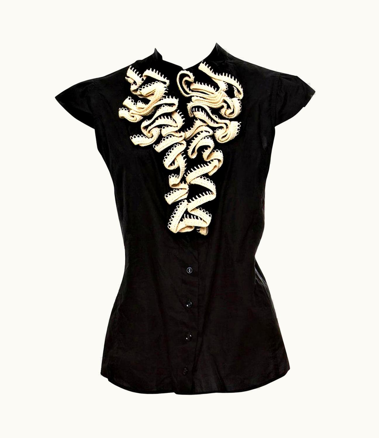 Saint Laurent Yves Saint Laurent S/S 2006 Ad Runway Crochet Ruffle Blouse Top UZ0586452