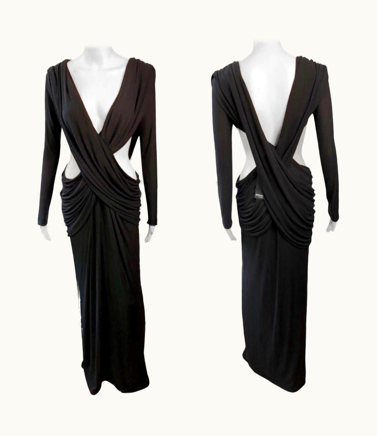Saint Laurent Yves Saint Laurent YSL C.2006 Unworn Plunging Cutout Black Evening Dress Gown
